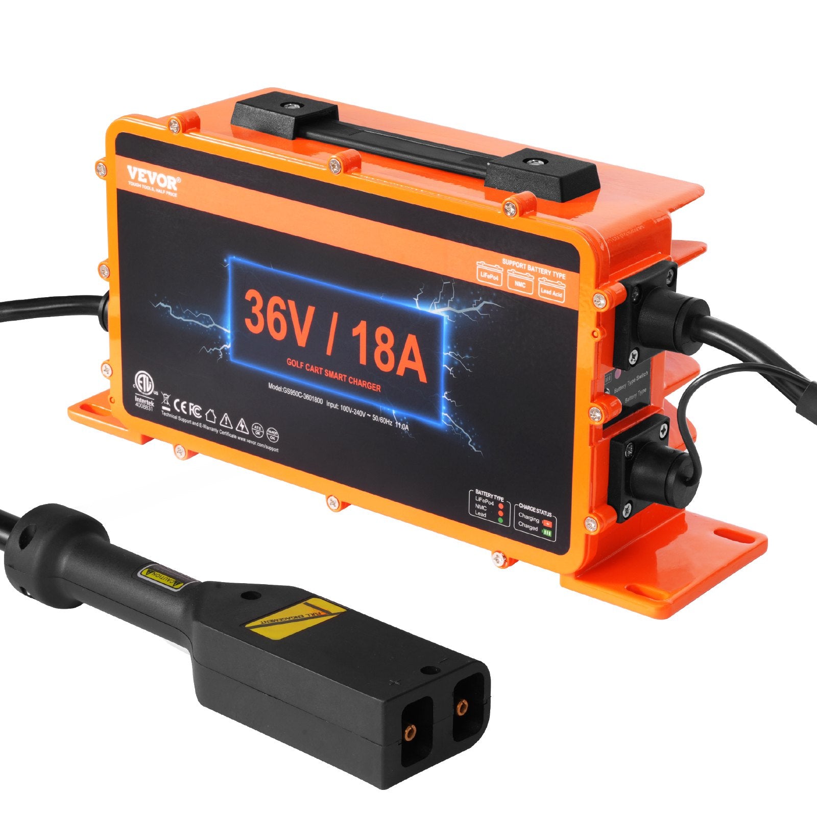 VEVOR 18 AMP Golf Cart Smart Battery Charger for EZGO D-Style IP67 ETL
