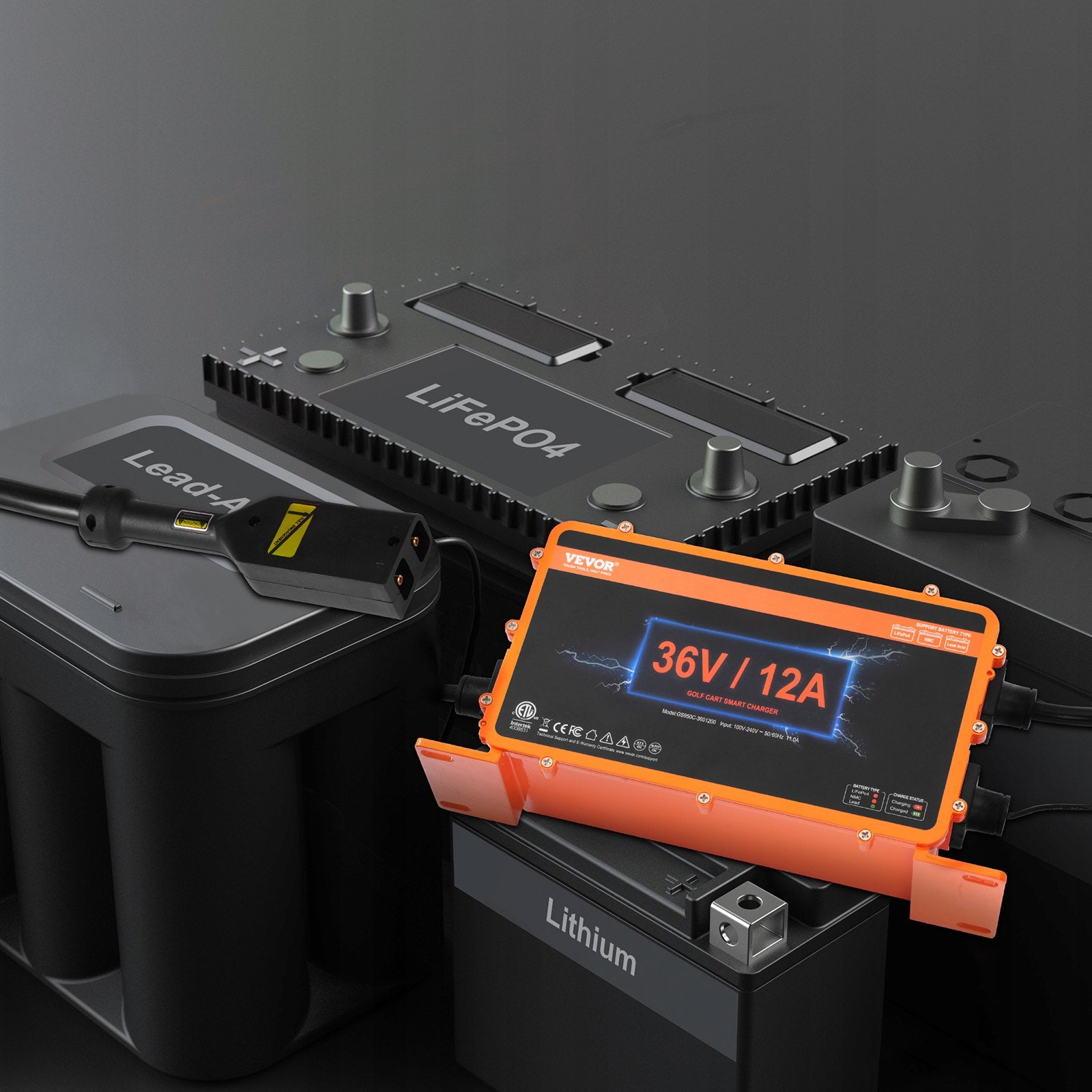 VEVOR 12 AMP Golf Cart Smart Battery Charger for EZGO D-Style IP67 ETL