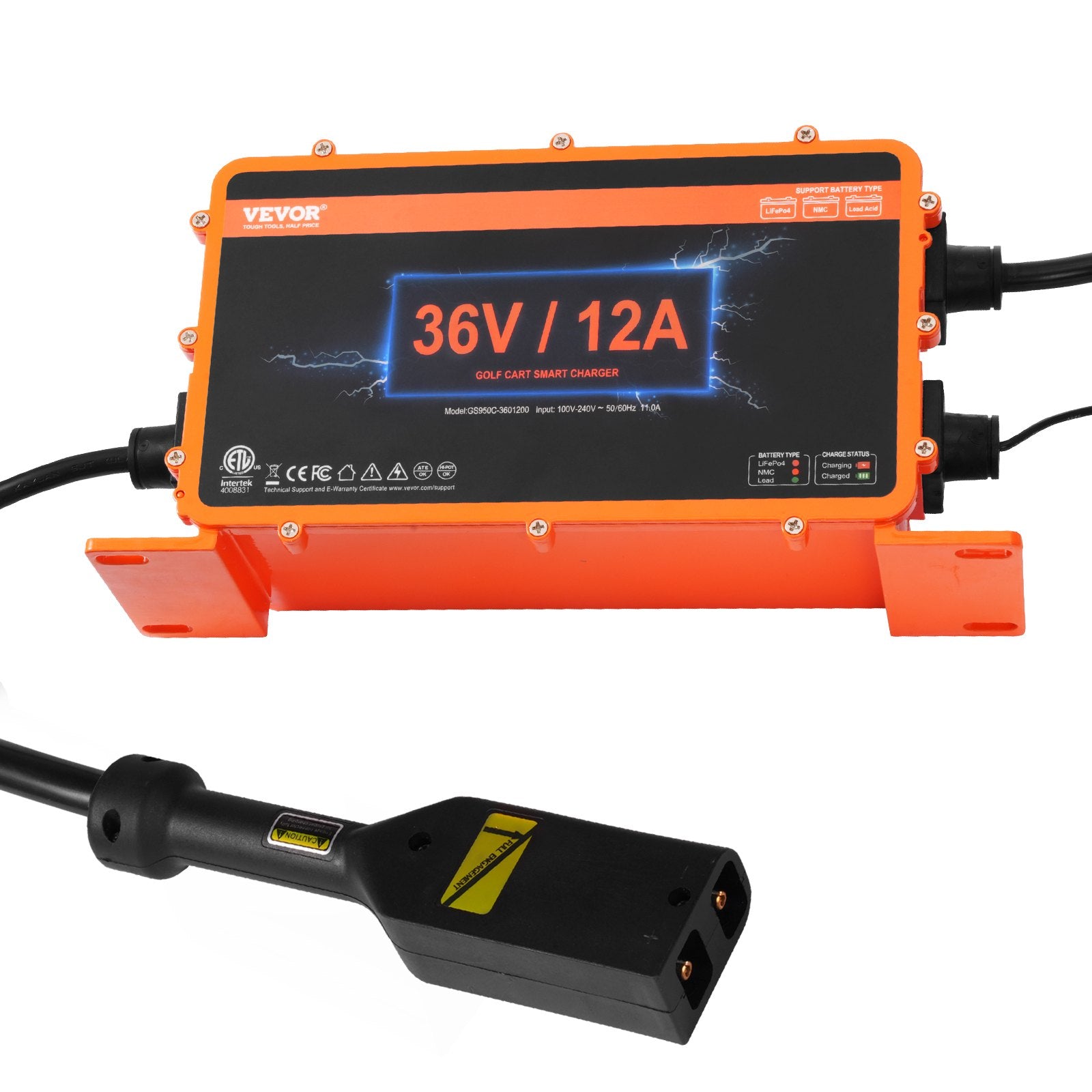 VEVOR 12 AMP Golf Cart Smart Battery Charger for EZGO D-Style IP67 ETL