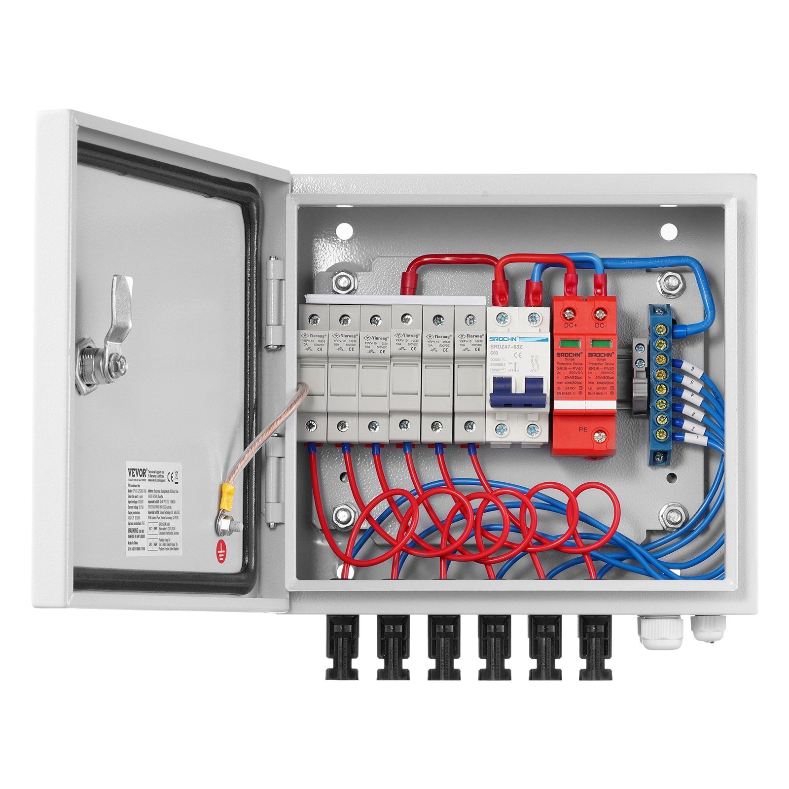 VEVOR Solar PV Combiner Box 6 String 10A for Solar Panel System Steel Case IP65