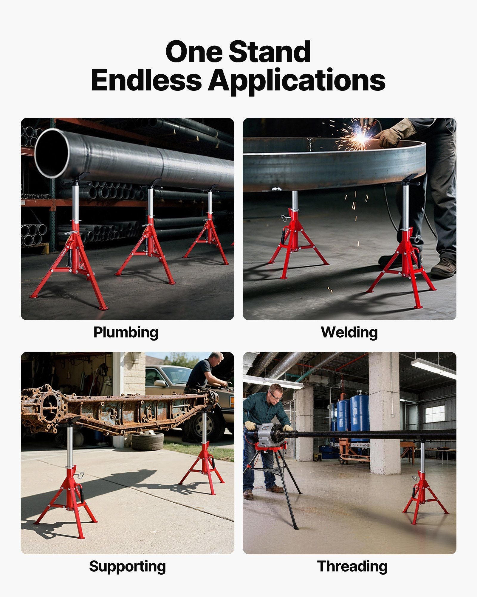 V Head Pipe Stand 0.32 - 30.48 cm Capacity, Adjustable Height 610mm-1067mm, Pipe Jack Stands 1134kg Load Capacity, Portable Folding Pipe Stands, Carbon Steel Body for Enhanced Durability