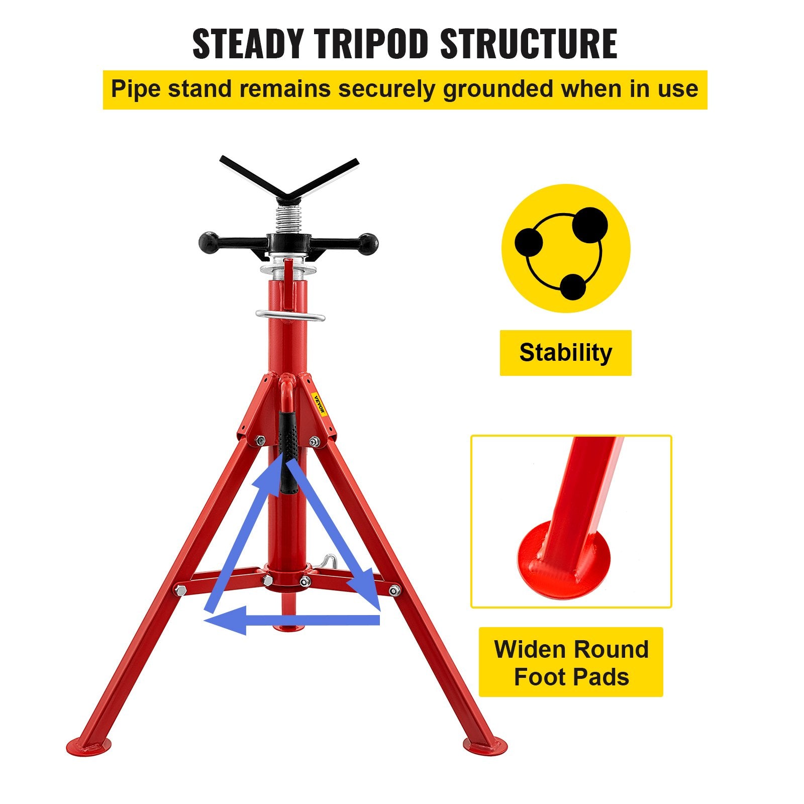 VEVOR Pipe Jack Stand V-Head Foldable Legs 2500LB Max. Height 52"