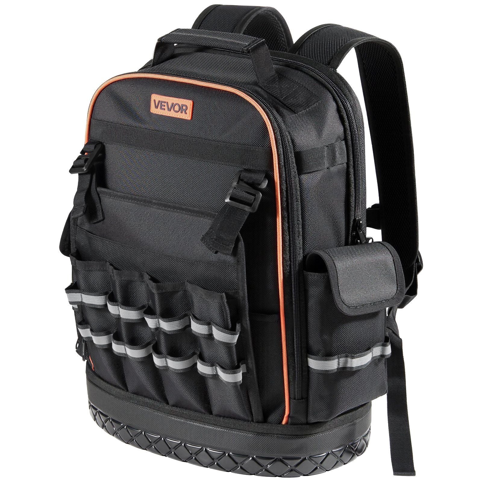 Tool Backpack, 64 Pockets, Heavy-duty Tools Storage Organizer Work Bags with Laptop Compartment & Molded Base, Electrician Jobsite Backpack for Electrician, Repairman, and HVAC Techs