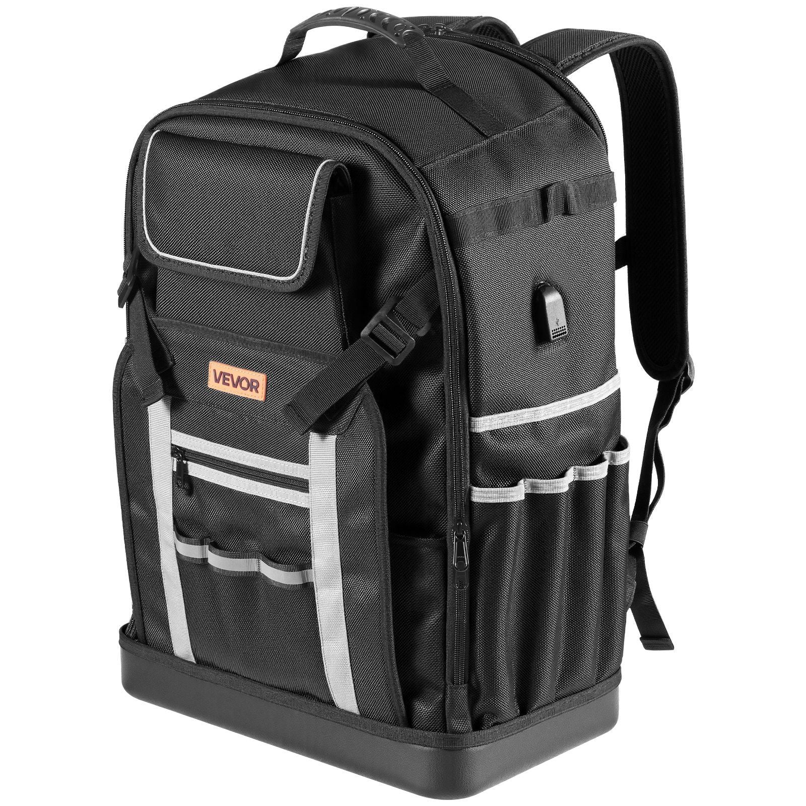 Tool Backpack, 56 Pockets, Heavy-duty Tools Storage Organizer Bags with Molded Base, Electrician Jobsite Backpack for Construction Jobsite, Electrician, Industrial, Repairman, and HVAC Techs