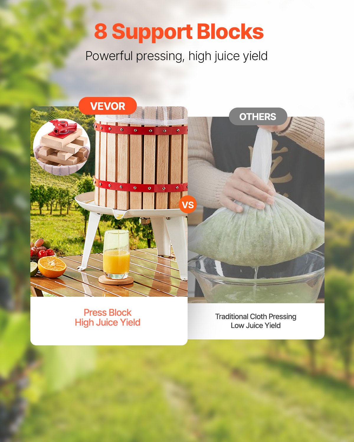 VEVOR Fruit Wine Press Manual Press for Wine Making 4.75 Gal/18L Wood Basket