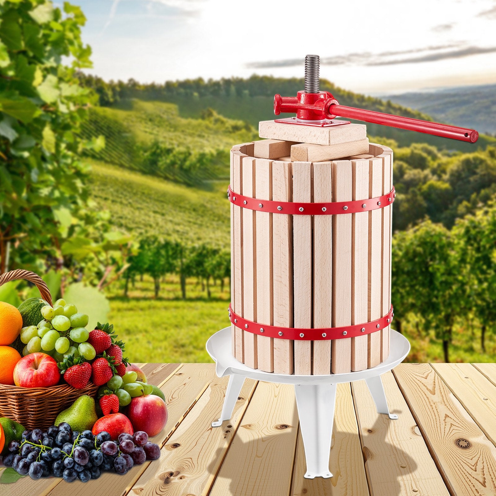 VEVOR Fruit Wine Press Manual Press for Wine Making 4.75 Gal/18L Wood Basket