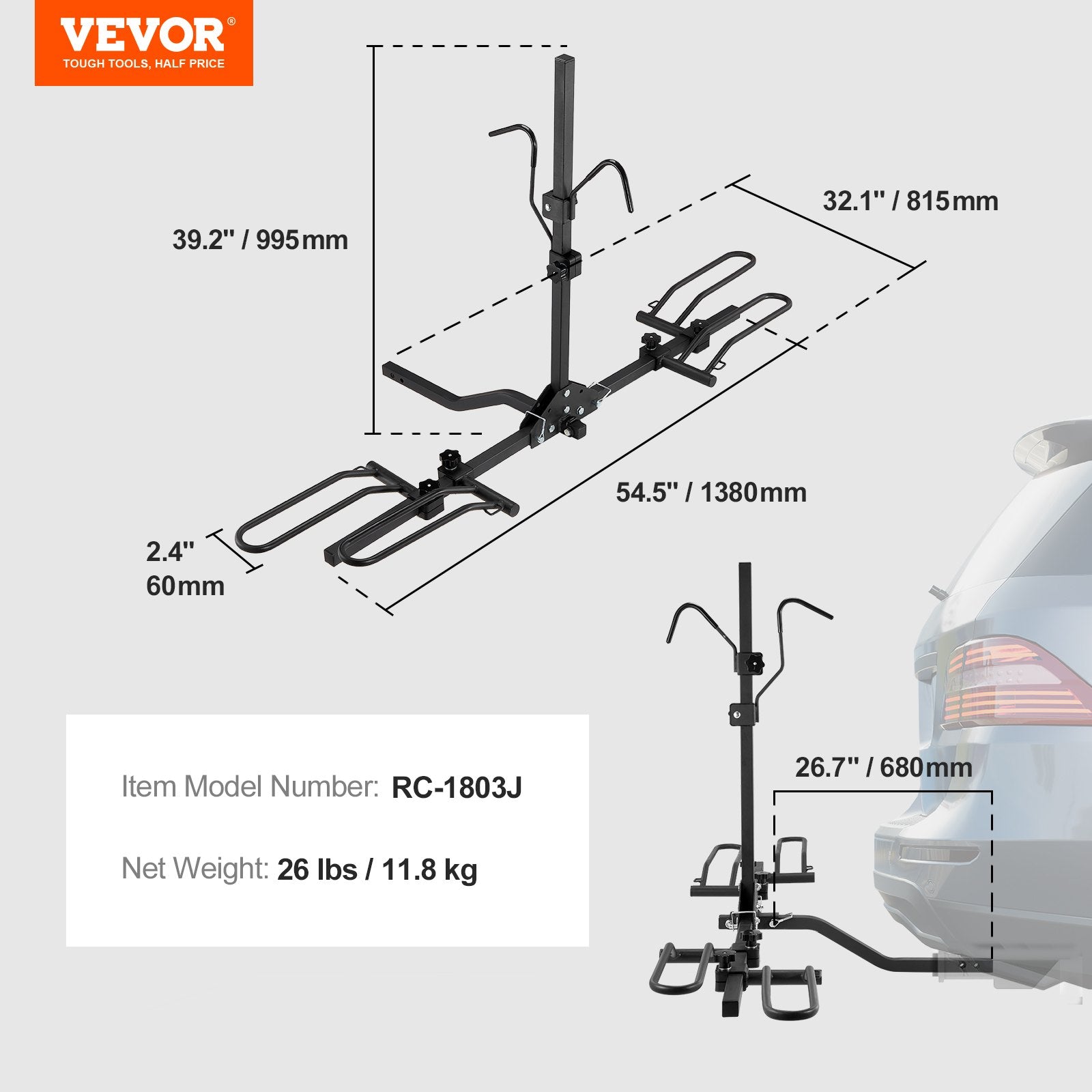 VEVOR 2-Bike Rack Hitch Mount Folding Carrier Car Truck SUV 1.25