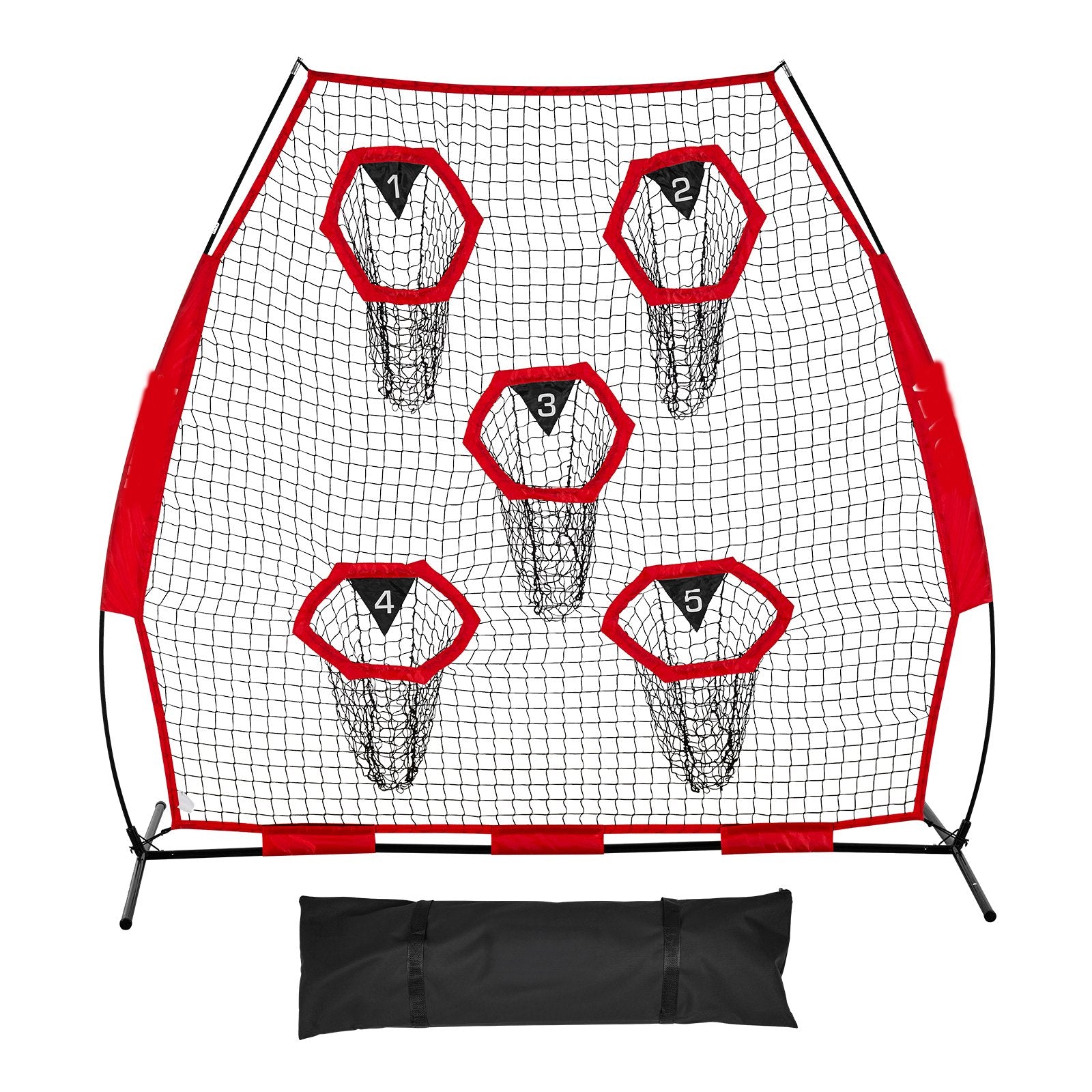 VEVOR 2133.6 x 2133.6mm Football Trainer Throwing Net, Training Throwing Target Practice Net with 5 Target Pockets, Knotless Net Includes Straps and Portable Carry Case, Improve QB Throwing Accuracy
