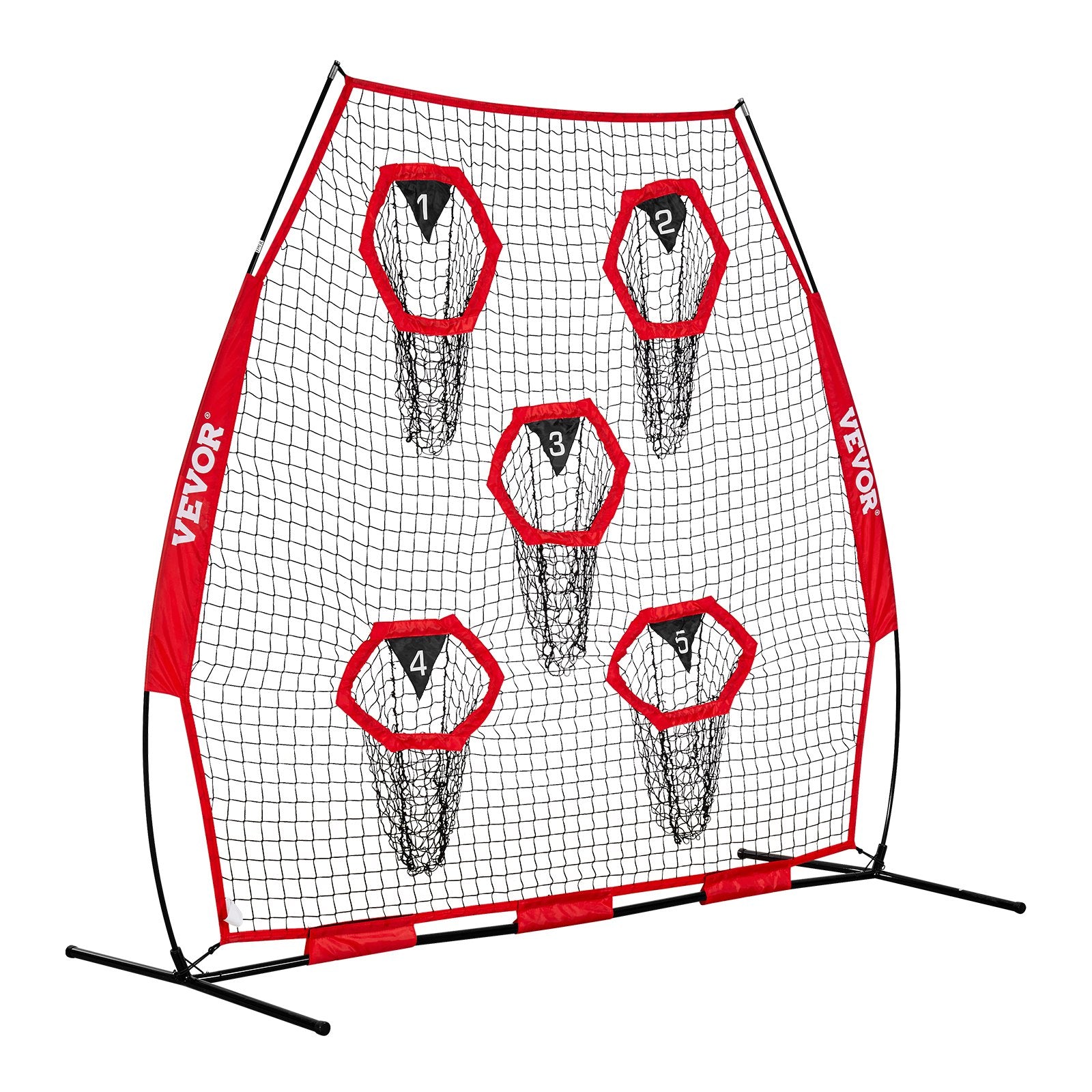 VEVOR 2133.6 x 2133.6mm Football Trainer Throwing Net, Training Throwing Target Practice Net with 5 Target Pockets, Knotless Net Includes Straps and Portable Carry Case, Improve QB Throwing Accuracy