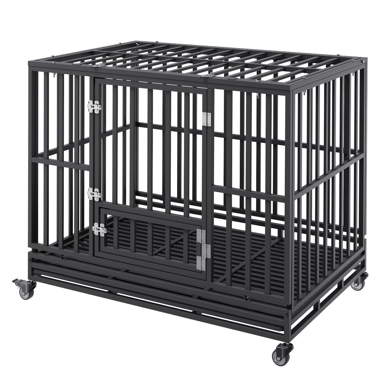VEVOR 47 Inch Heavy Duty Dog Crate, Indestructible Dog Crate, 3-Door Heavy Duty Dog Kennel for Medium to Large Dogs with Lockable Wheels and Removable Tray, High Anxiety Dog Crate for Indoor & Outdoor