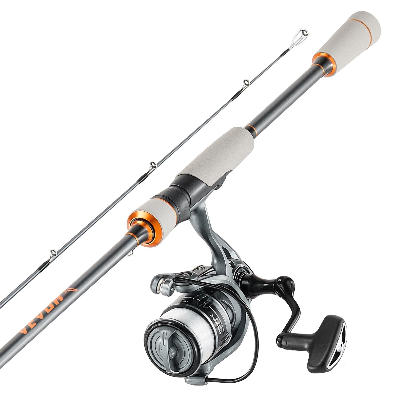 VEVOR Rod and Fishing Reel Combo, IM6 Fiberglass & Carbon Fiber Spinning Rod and Reel Combo, Bass Fishing Pole with 2m Two-Piece Rods, 6+1 Ball Bearings, Stainless Steel Guides with Ceramic Rings