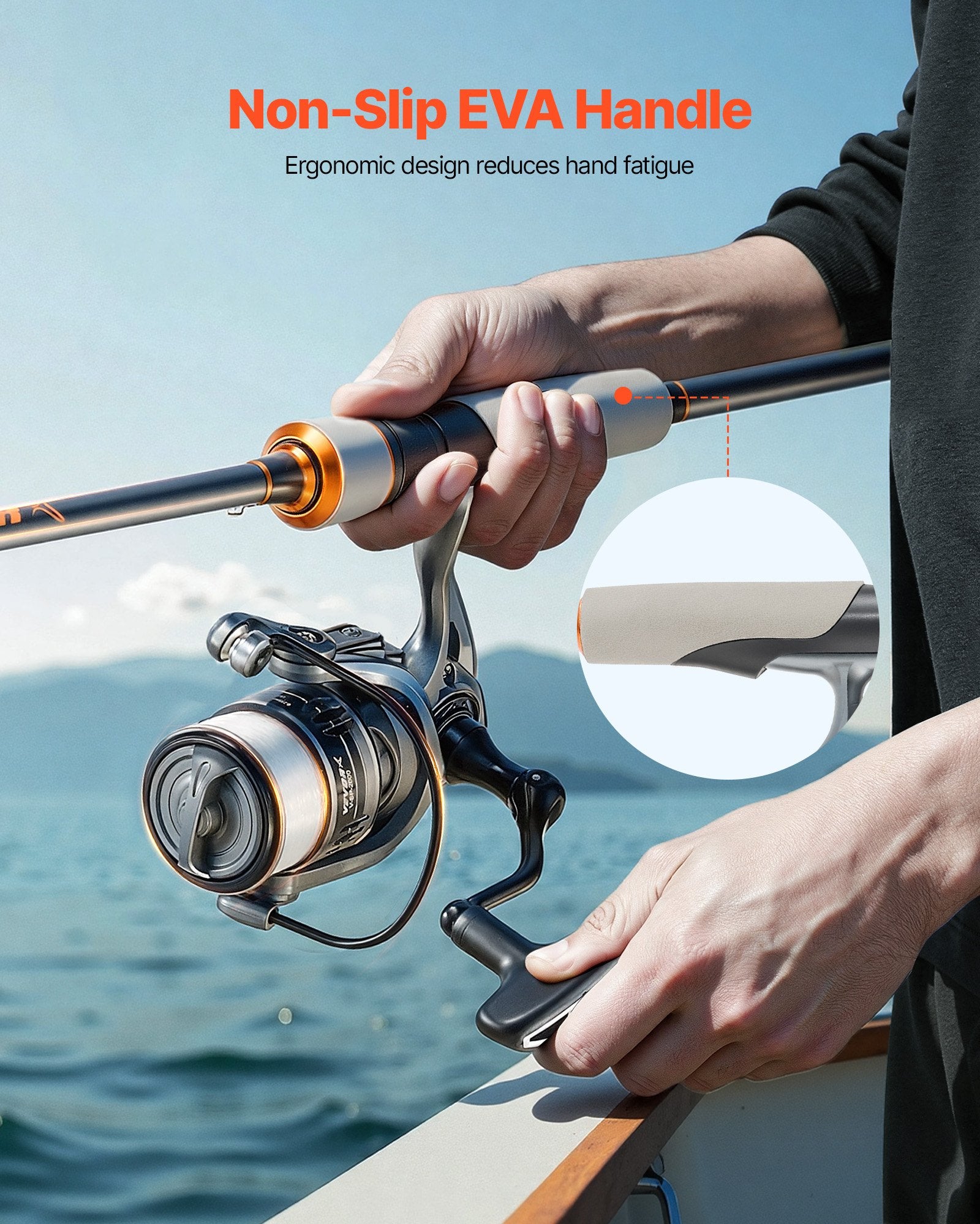 VEVOR Rod and Fishing Reel Combo, IM6 Fiberglass & Carbon Fiber Spinning Rod and Reel Combo, Bass Fishing Pole with 2m Two-Piece Rods, 6+1 Ball Bearings, Stainless Steel Guides with Ceramic Rings