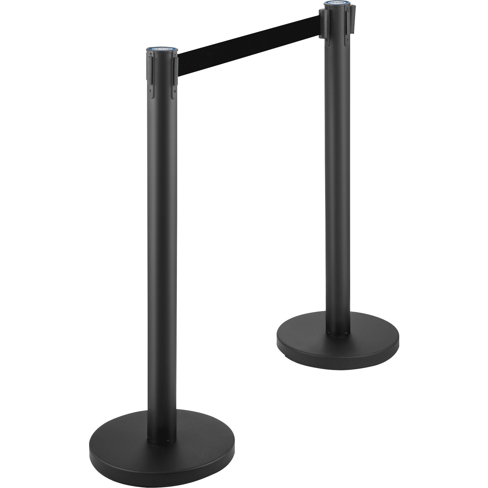 VEVOR Crowd Control Stanchion, Set of 6 Pieces Stanchion Set, Stanchion Set with 6.6 ft/2 m Black Retractable Belt, Black Crowd Control Barrier with Concrete and Metal Base – Easy Connect Assembly