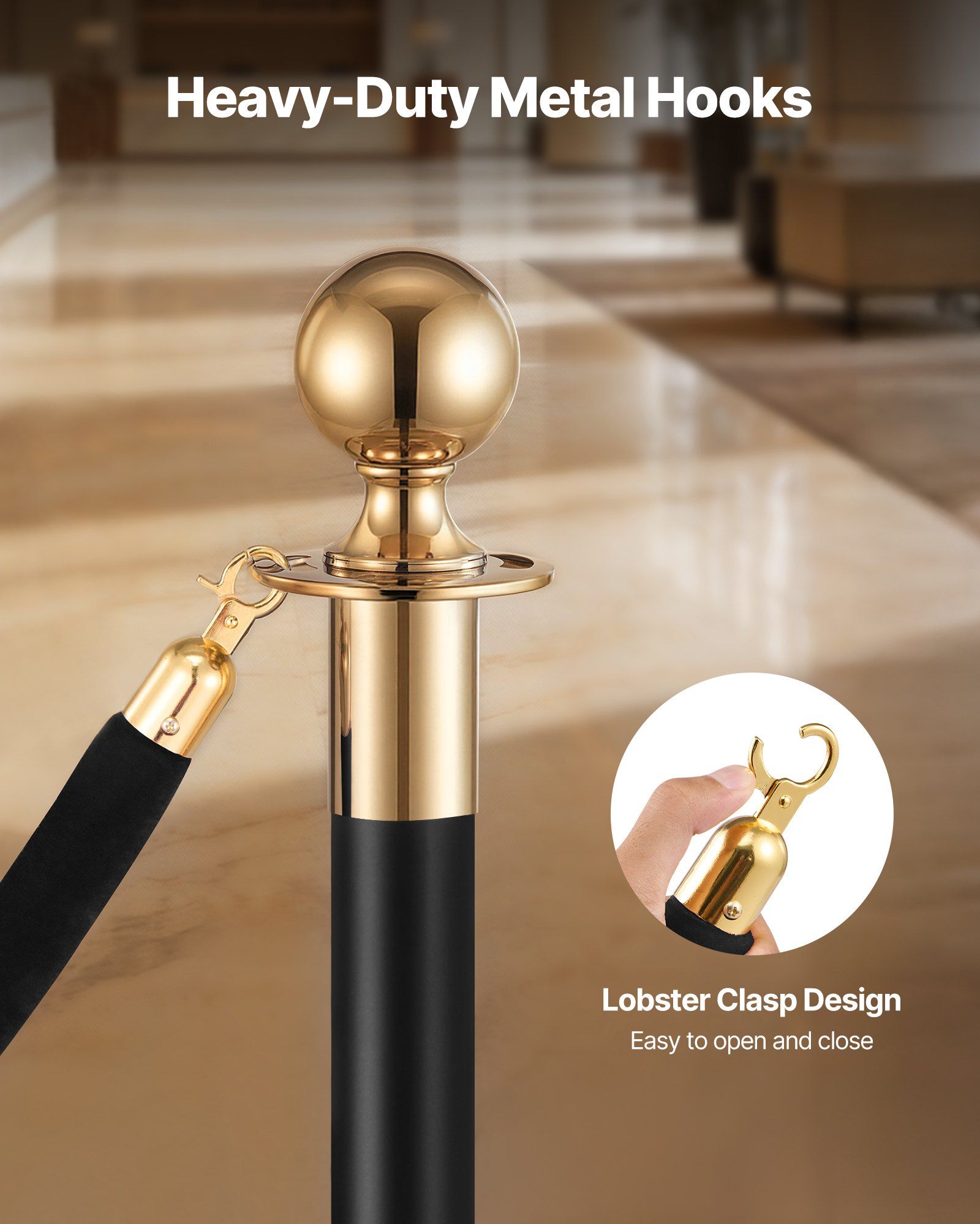 2 Pcs Black Velvet Stanchion Ropes, 1.5 m Crowd Control Stanchion Black Velvet Ropes with Gold Hooks, Post Queue Barrier Carpet Rope for Carpet Events Movie Theaters Grand Openings Hotels Party