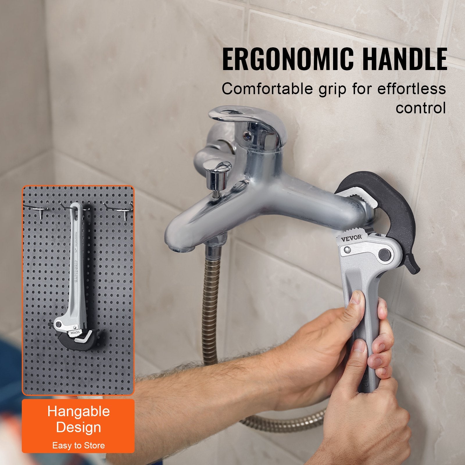 VEVOR Pipe Wrench, 14" Aluminum Straight Pipe Wrench, Automatic Jaw Adjustment, Adjustable Plumbing Wrench, Easy to Carry, Ergonomic Handle, Hangable Design, for Water Pipes, Automotive Repairs