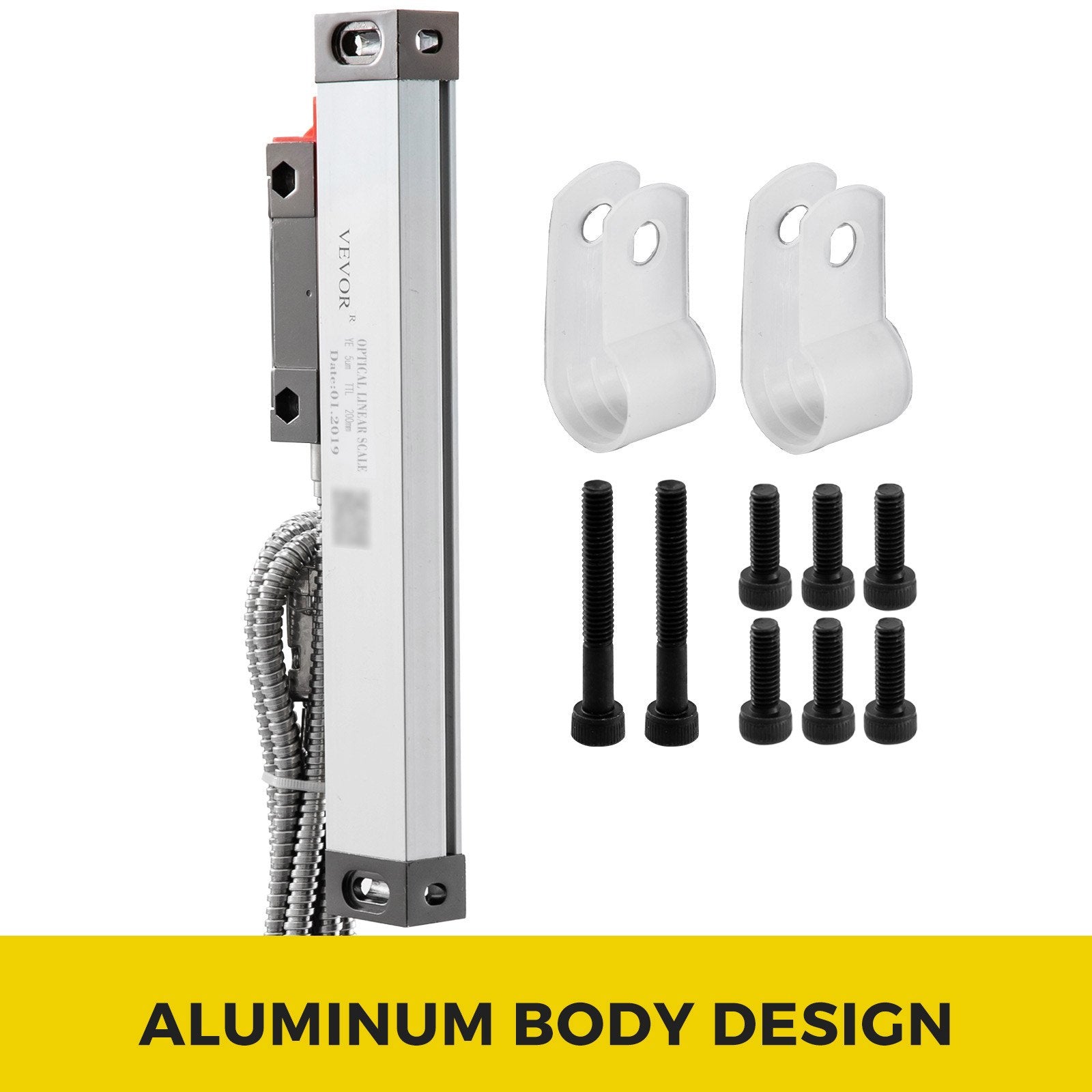 VEVOR 1 Axis Lathe Linear Scale 200mm with Accuracy 0.0002" Optical Length Precision Linear Scale Aluminum Body for Mill Milling Lathe Machine with Accessories (200mm(8"))