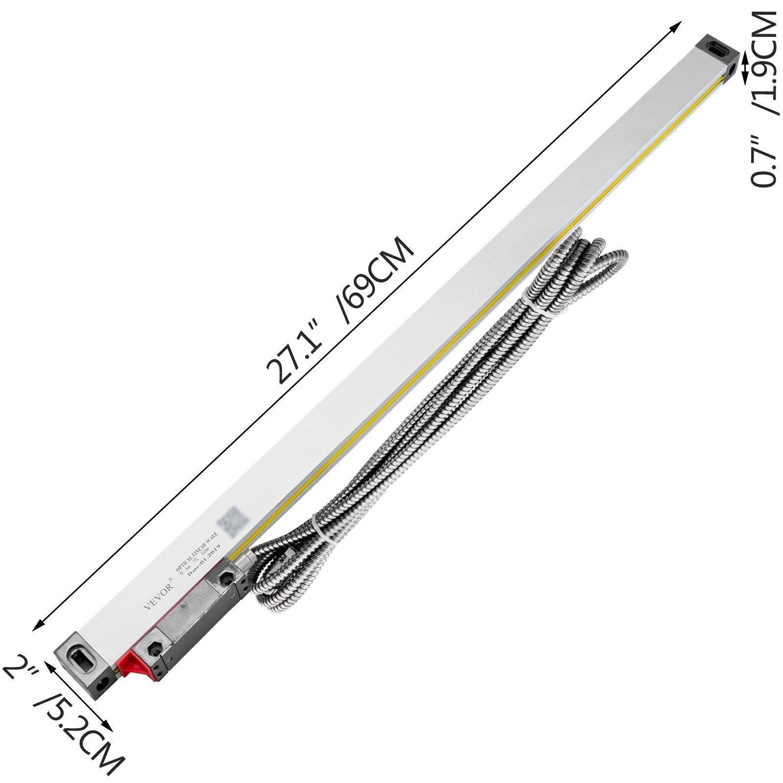 VEVOR 1 Axis Lathe Linear Scale 550mm with Accuracy 0.0002" Optical Length Precision Linear Scale Aluminum Body for Mill Milling Lathe Machine with Accessories (550mm(22"))