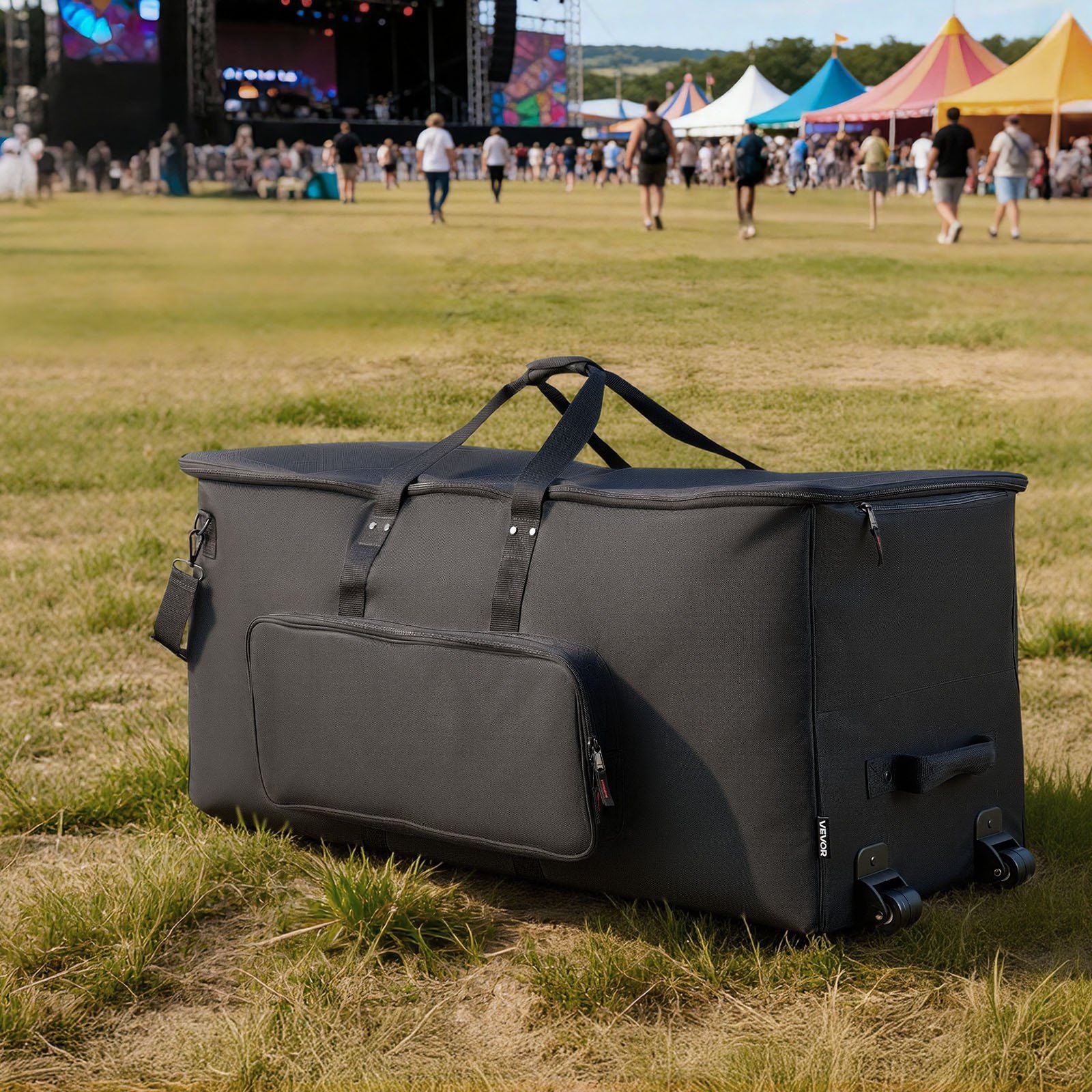Electronic Drum Kit Bag, 600D, Padded Drum Bag with Wheels, Large 920 x 420 x 410 mm Interior, Lightweight Travel Case with Detachable Dividers, and Multiple Pockets, for Electric Drums, Black