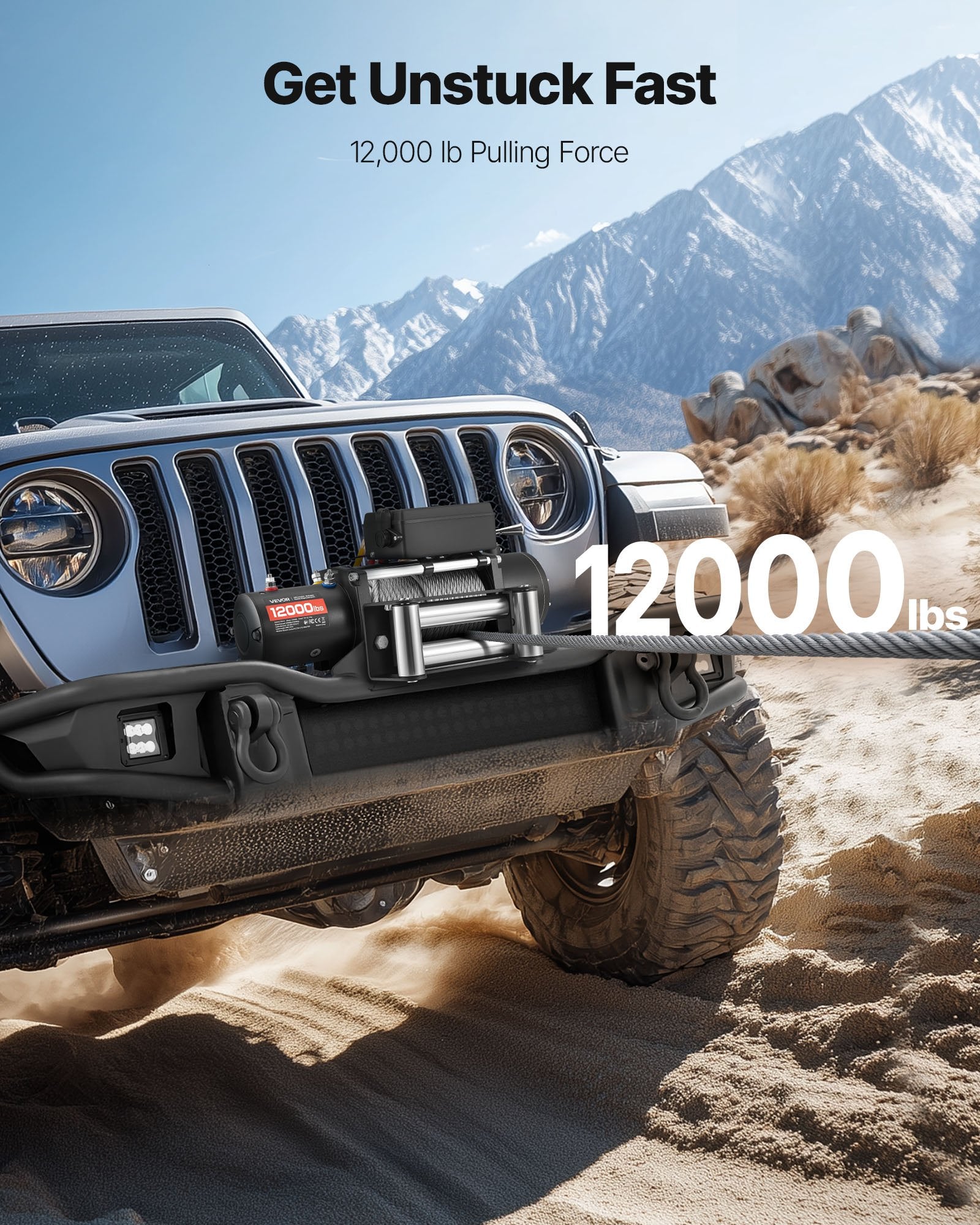 VEVOR Electric Winch, 5400 kg Load Capacity, 12V DC Truck Winch with Φ9.1 mm x 24 m Steel Rope, Wireless & Wired Remote Control, IP55 Waterproof for Towing SUV Jeep Trailer Boat Off-Road Vehicle