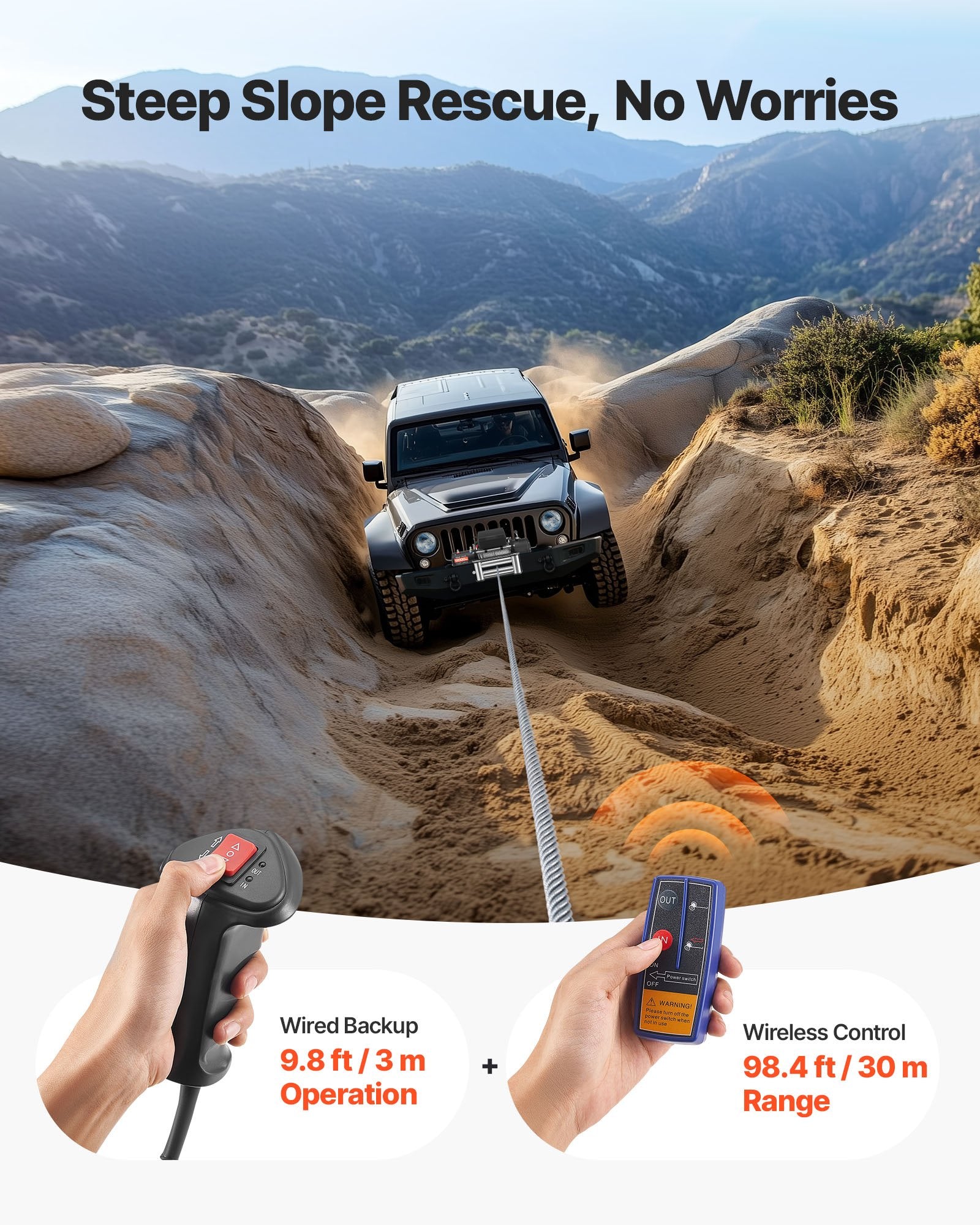 VEVOR Electric Winch, 5400 kg Load Capacity, 12V DC Truck Winch with Φ9.1 mm x 24 m Steel Rope, Wireless & Wired Remote Control, IP55 Waterproof for Towing SUV Jeep Trailer Boat Off-Road Vehicle