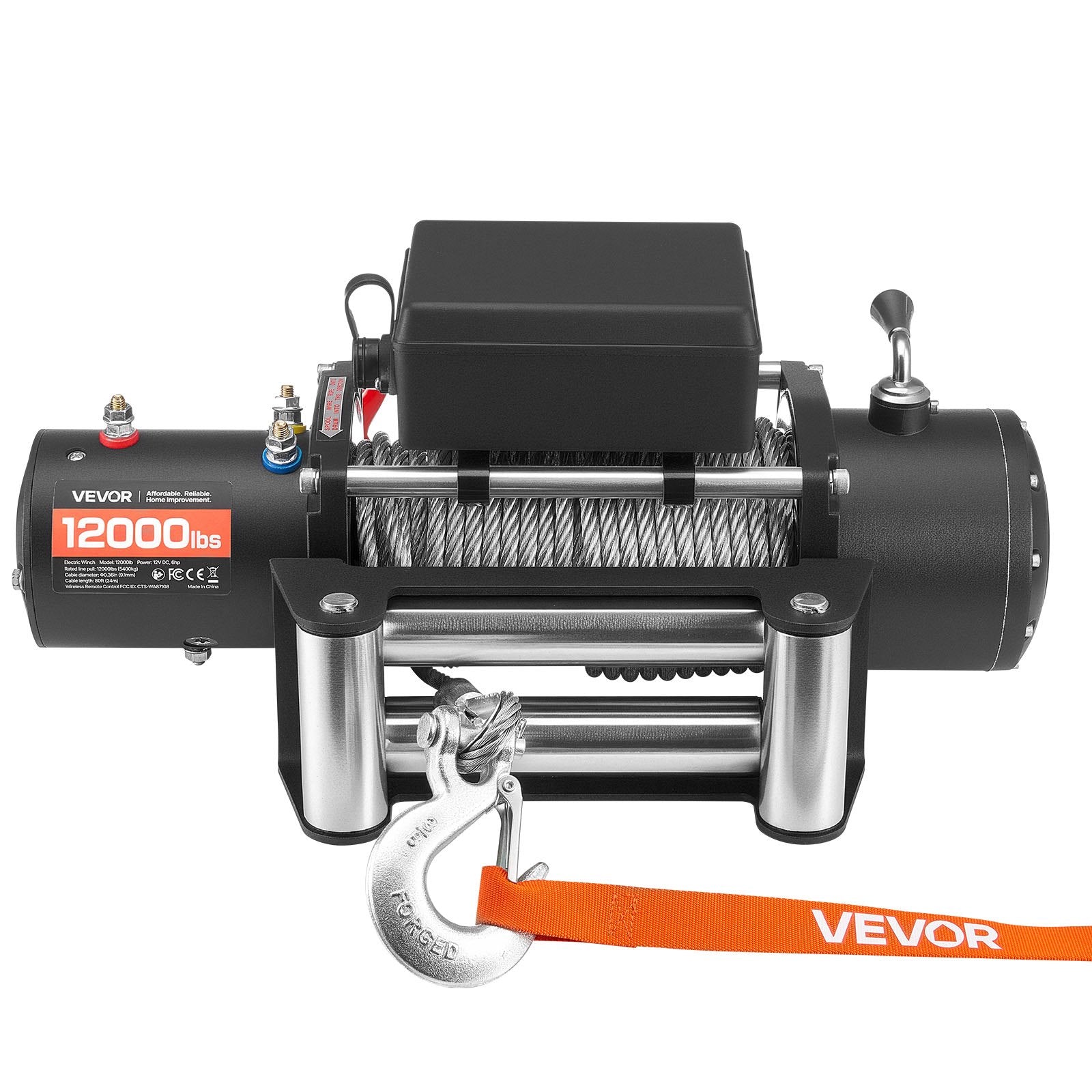 VEVOR Electric Winch, 5400 kg Load Capacity, 12V DC Truck Winch with Φ9.1 mm x 24 m Steel Rope, Wireless & Wired Remote Control, IP55 Waterproof for Towing SUV Jeep Trailer Boat Off-Road Vehicle