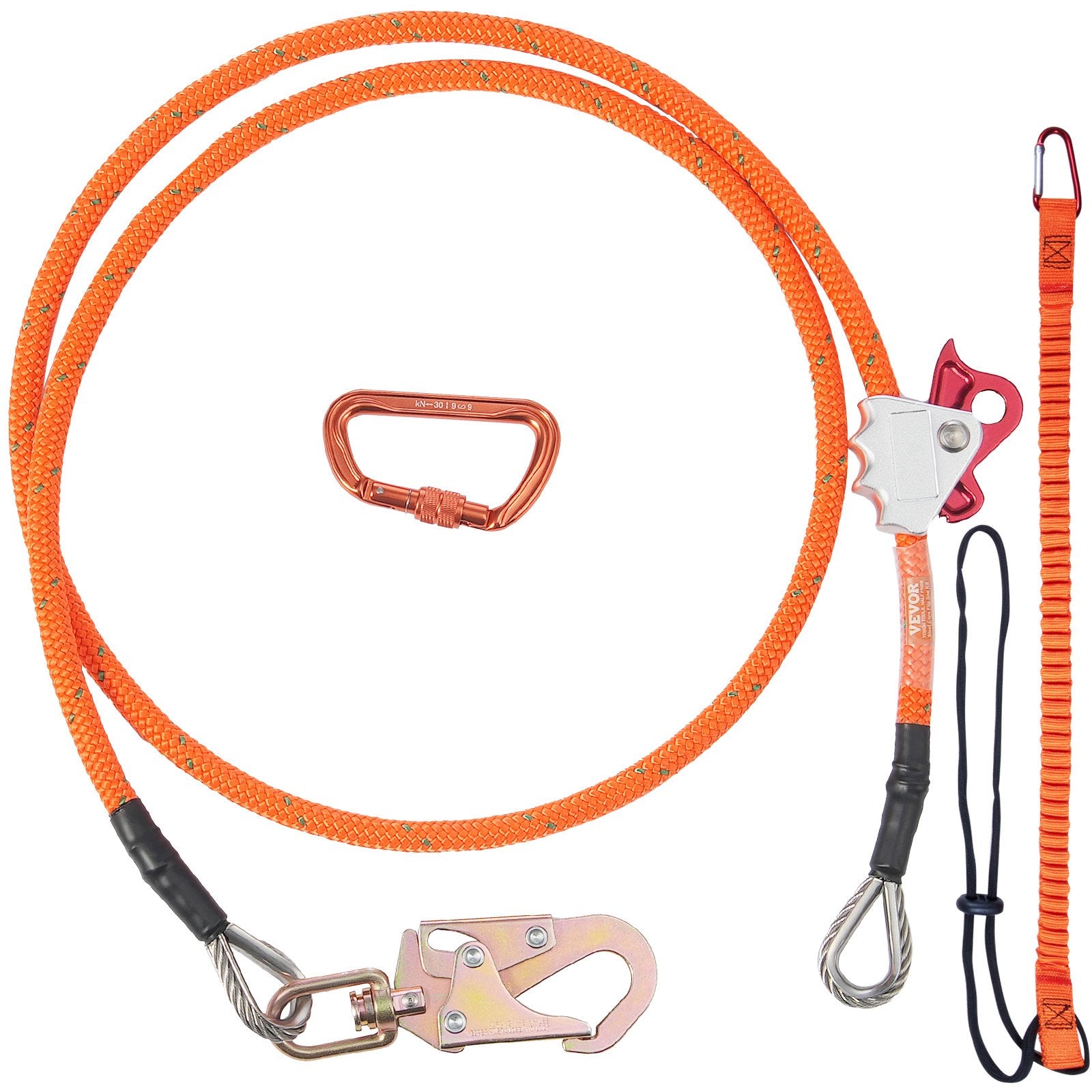 VEVOR 16mm Steel Core Flipline 8ft(2.4m) Arborist Flipline for Fall Protection