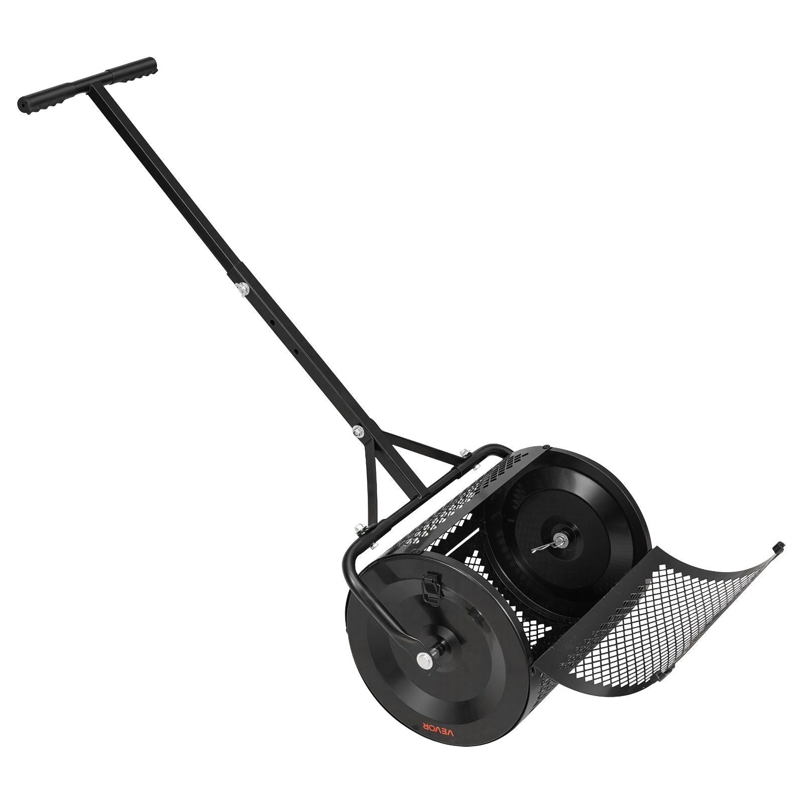 Compost Spreader, 42 cm Wide Peat Moss Spreader with T Shaped Handle, 3 Heights Adjustable, Powder-Coated Steel Garden Peat Moss Roller, Heavy Duty Grass Seed Roller for Planting Seeding, Black