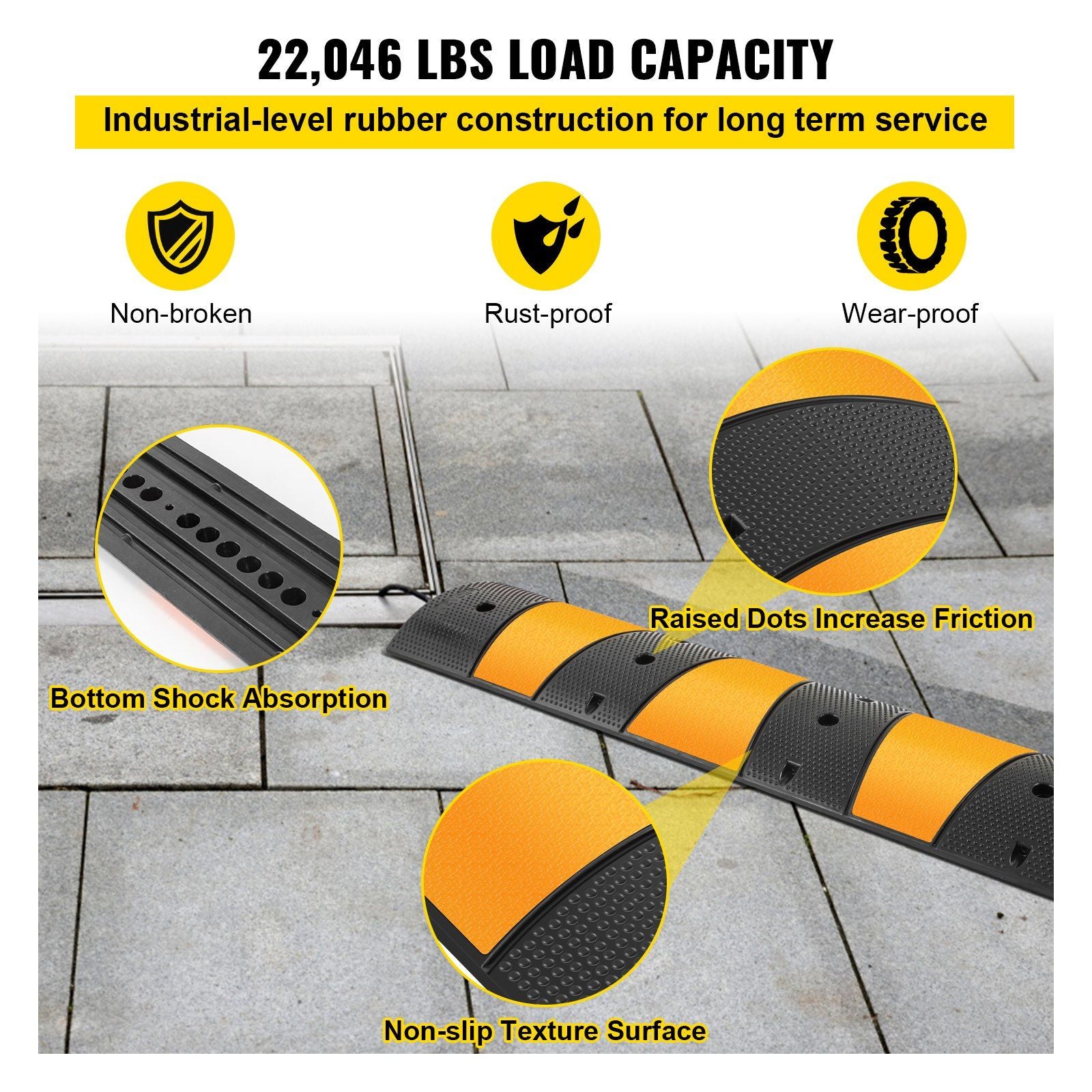 2pcs 6 Feet Rubber Driveway Modular Heavy Duty Speed 185 x 31 x 5.5 cm Cable Protector Ramp for Garage Gravel Roads Asphalt Concrete, 2Pack-6Ft-Speed Bump
