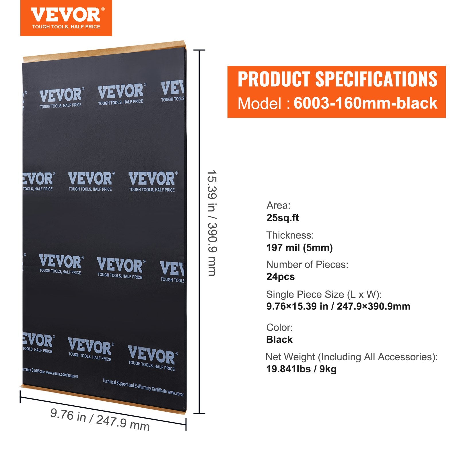 VEVOR Car Sound Deadening Mat, 200 mil 2.3sq.m Car Sound Dampening Material, Butyl Automotive Sound Deadener, Noise Insulation and Vibration Dampening Material for Car