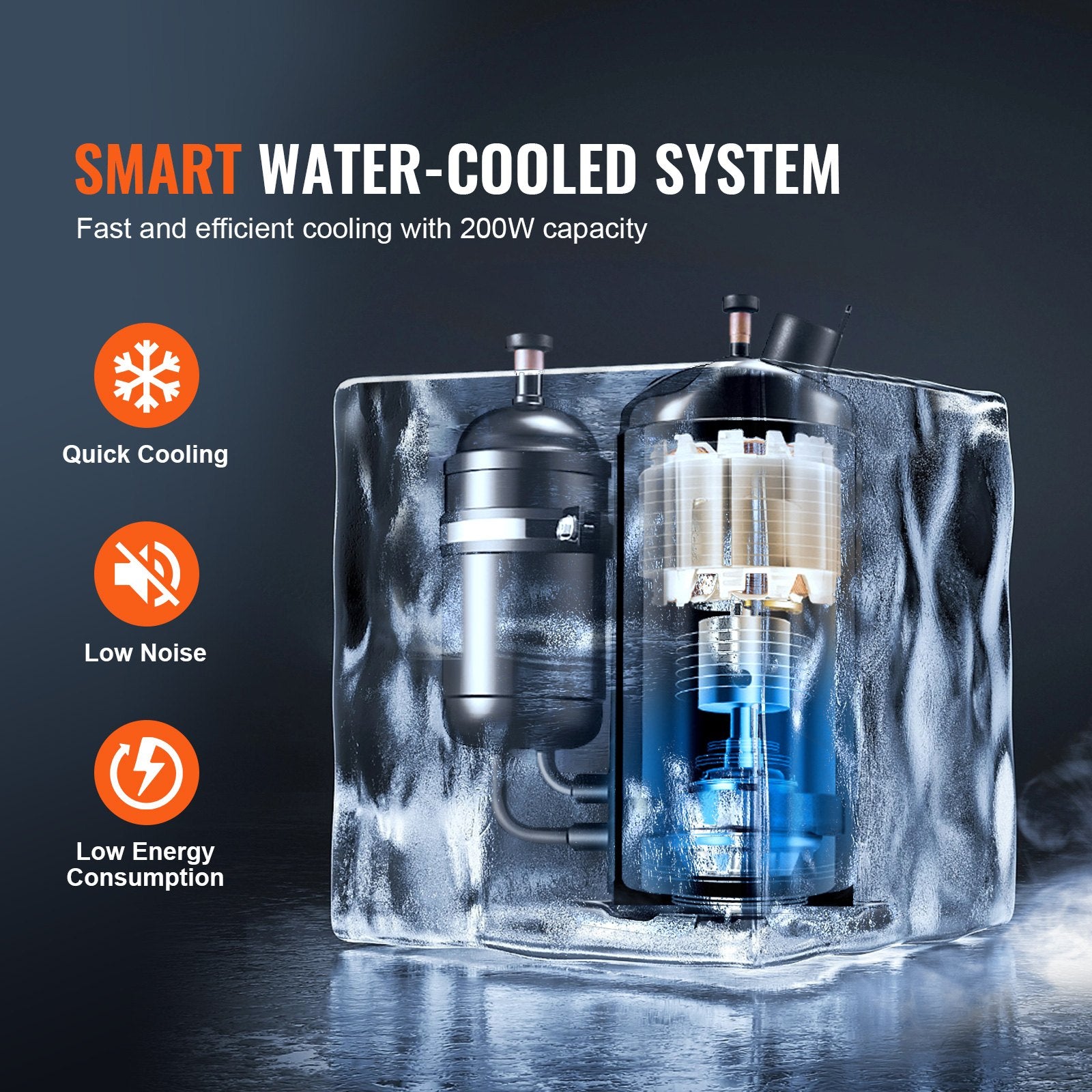 VEVOR Industrial Water Chiller, KH-6000, 200W Industrial Water Cooler Cooling System with Compressor 12 L Water Tank Capacity 7.8 L/min Max Flow Rate, for CO2 Laser Engraving Machine Cooling Machine