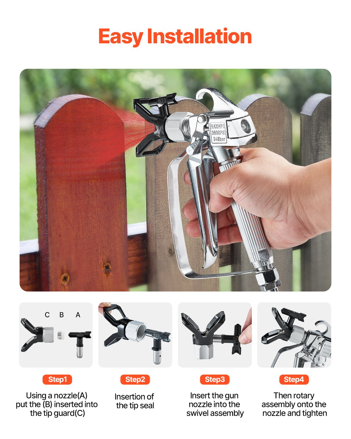 VEVOR Airless Paint Spray Gun 3600PSI High Pressure Airless Spray Gun with 5Tips