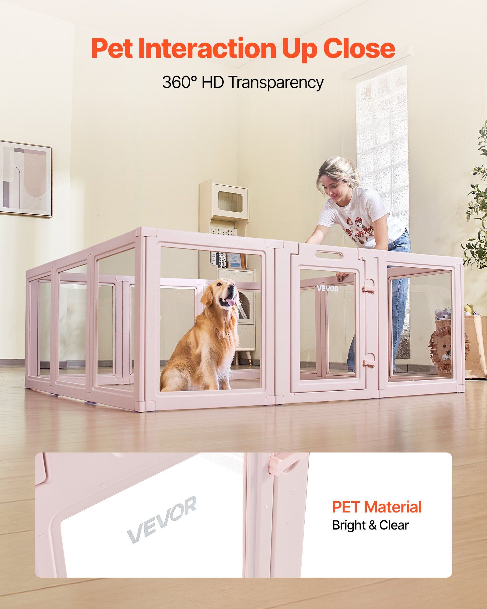 Dog Whelping Box, 1.54x1.5x0.6 m, Transparent Plastic Dog Whelping Pen for Large Sized Dogs, Waterproof Puppy Playpen with Windows & Door Lock, Easy to Clean, Durable Indoor Pet Dogs Cats Birth Kit