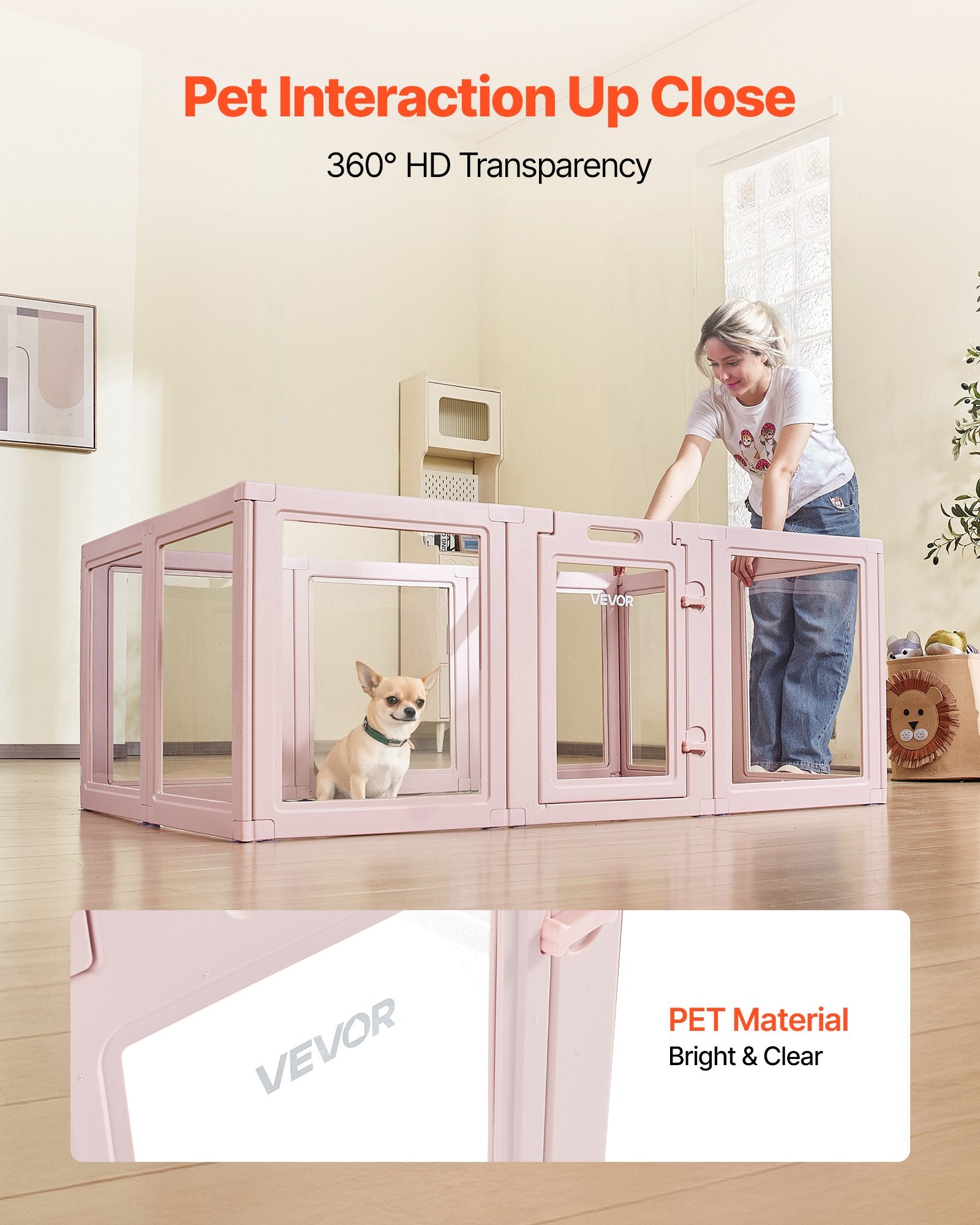 VEVOR Dog Whelping Box, 1.54x1x0.6 m Plastic Dog Whelping Pen for Medium Sized Dogs, Waterproof Transparent Puppy Playpen with Windows & Door Lock, Easy to Clean, Durable Indoor Pet Dogs Cats Birth Kit
