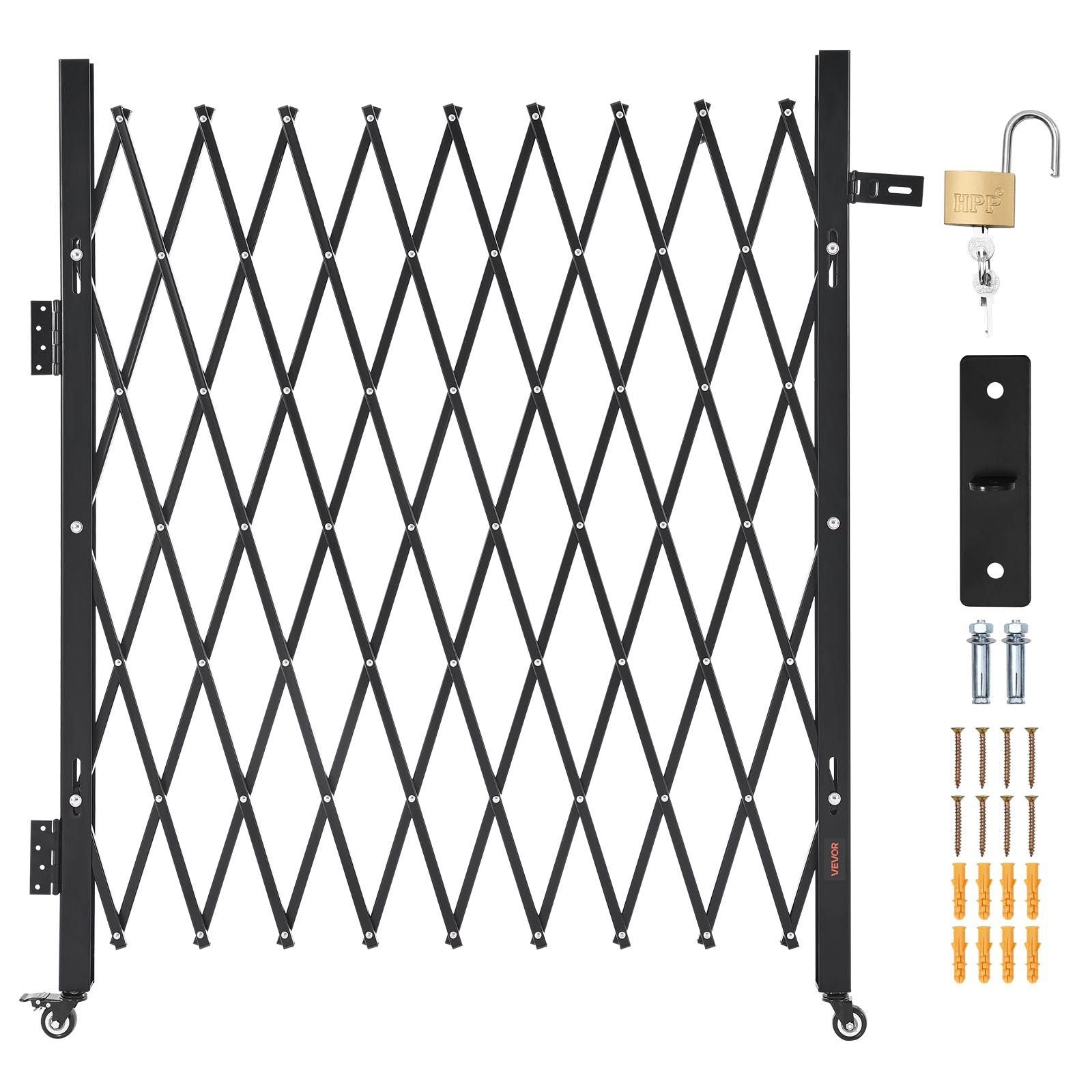 Single Folding Security Gate, Lockable Scissor Gate with 360 degree Swivel Casters, Outdoor Barricade Steel Retractable Gates, for Entry Security, Garage, Warehouse & Pool, 1900 x 1310 mm (W x H)
