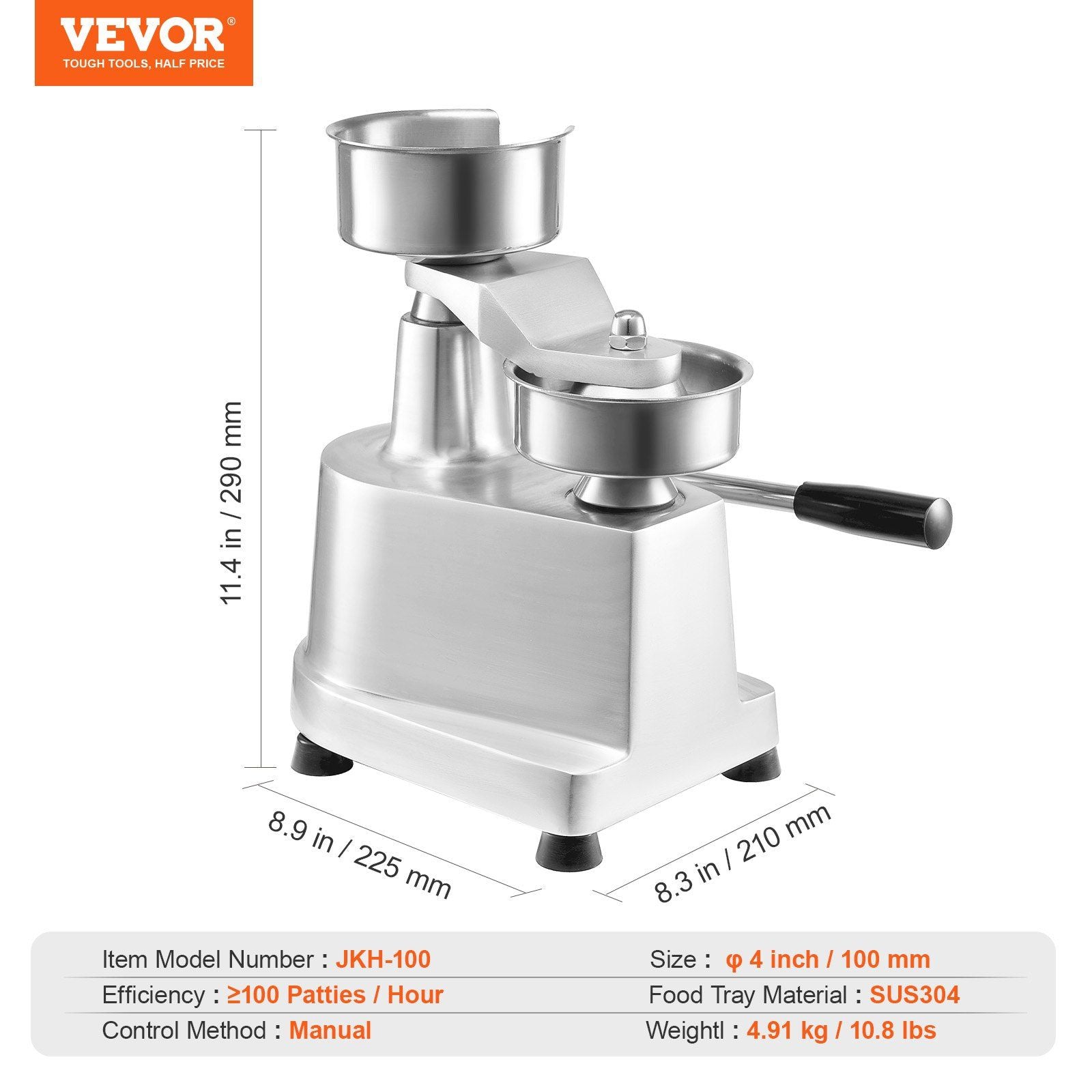 Commercial Burger Patty Maker, 100mm Hamburger Beef Patty Maker, Heavy Duty Food-Grade Stainless Steel Bowl Burger Press Machine, Kitchen Meat Forming Processor with 1000 Pcs Patty Papers