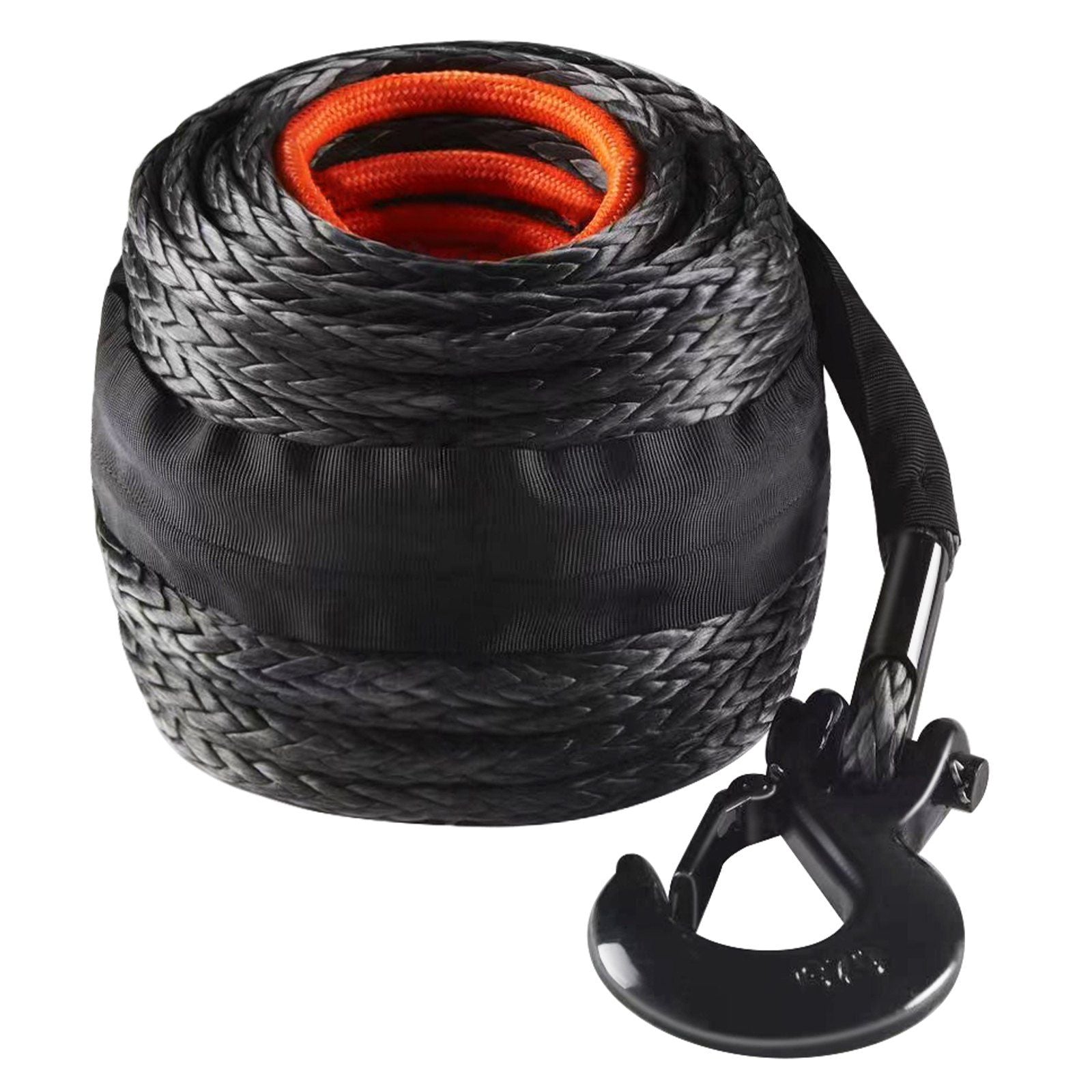 Synthetic Winch Rope, 9.5 mm x 30.5 m, 117.9 kN, Synthetic Winch Line Cable Rope with Protective Sleeve + Forged Winch Hook + Pull Strap, Universal Fit for SUV, Large Off-Road Vehicle, Truck