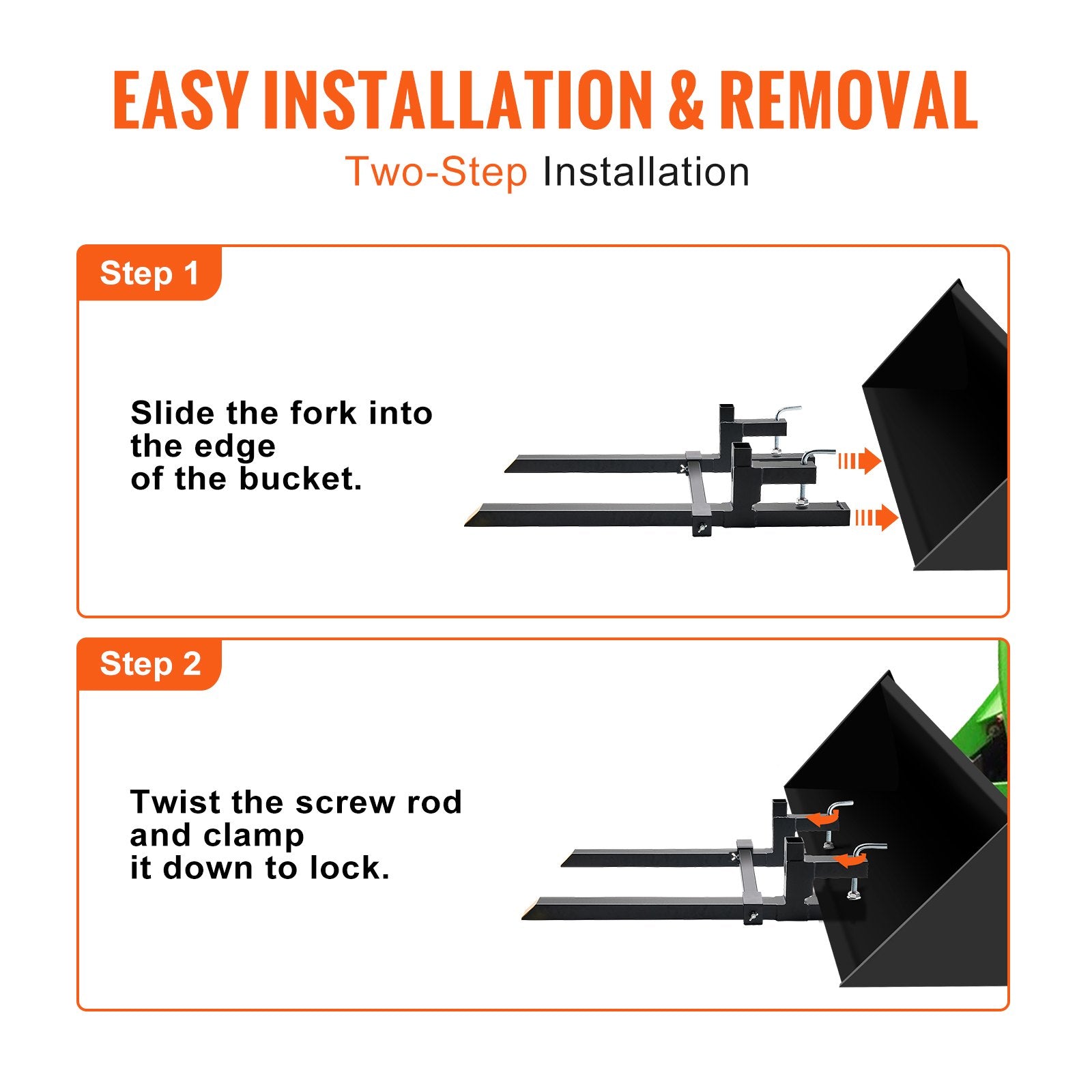 VEVOR Pallet Forks, 907 kg Clamp on Pallet Forks, 1090 mm Total Length Tractor Bucket Forks with Adjustable Stabilizer bar, Heavy Duty Pallet Forks for Tractor Attachments, Skid Steer, Loader Bucket