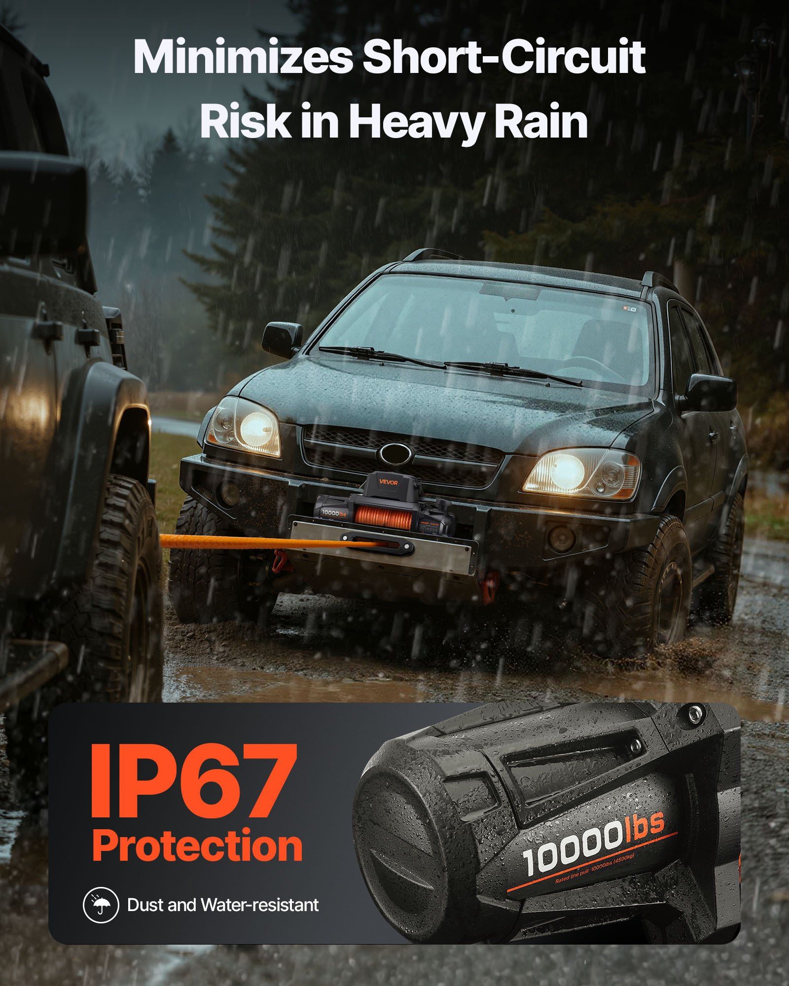 Electric Winch, 4500 kg Load Capacity, 12V DC Truck Winch with Φ8.9 mm x 27.4 m Synthetic Rope, Wireless & Wired Remote Control, IP67 Waterproof for Towing Off-Road SUV Jeep Trailer Boat