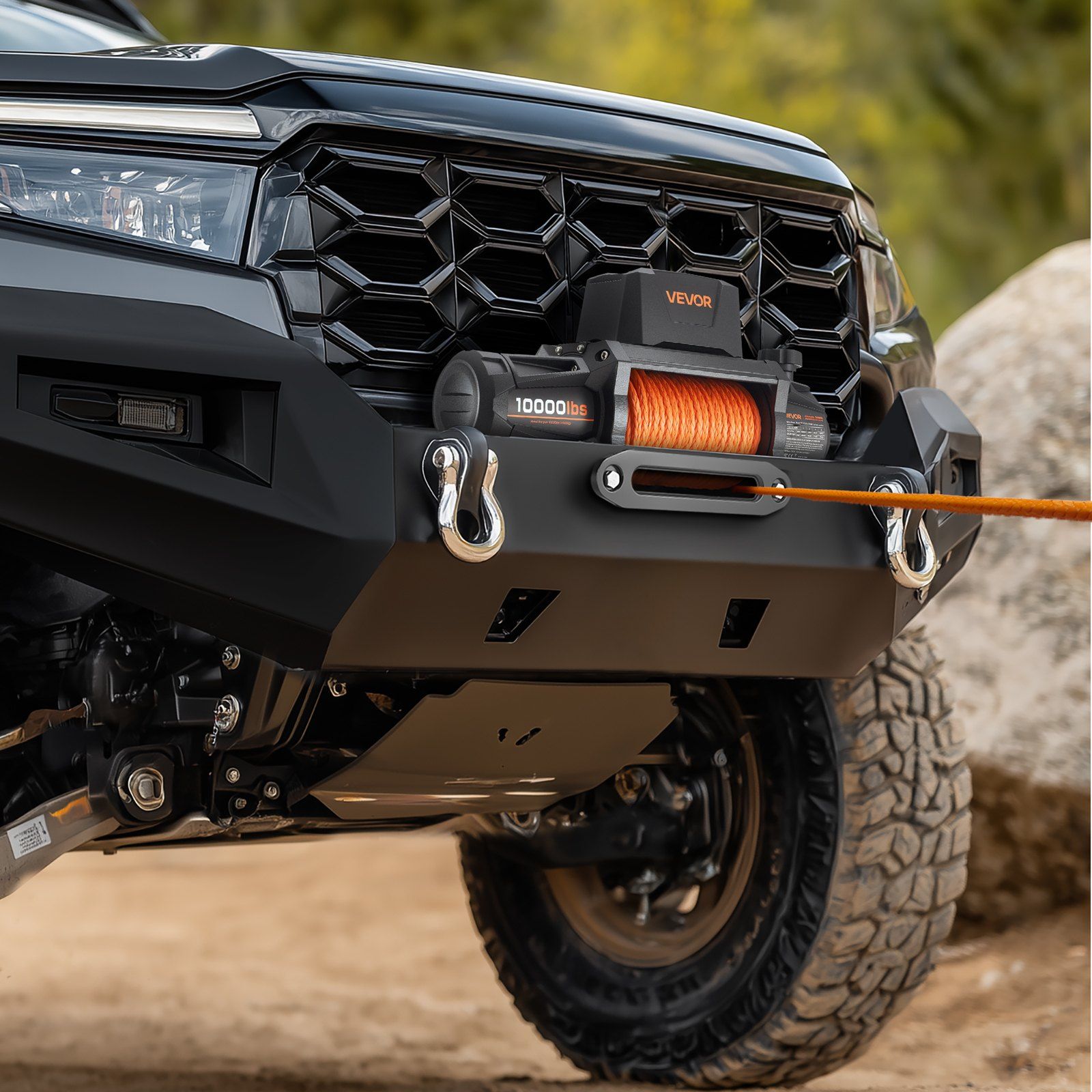 Electric Winch, 4500 kg Load Capacity, 12V DC Truck Winch with Φ8.9 mm x 27.4 m Synthetic Rope, Wireless & Wired Remote Control, IP67 Waterproof for Towing Off-Road SUV Jeep Trailer Boat