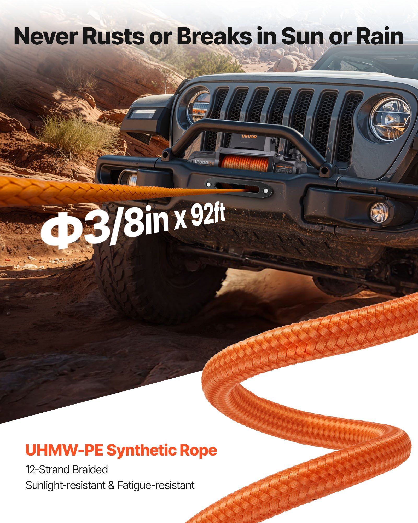 Electric Winch, 5400 kg Load Capacity, 12V DC Truck Winch with Φ9.5 mm x 28 m Synthetic Rope, Wireless & Wired Remote Control, IP67 Waterproof for Towing Off-Road SUV Jeep Trailer Boat