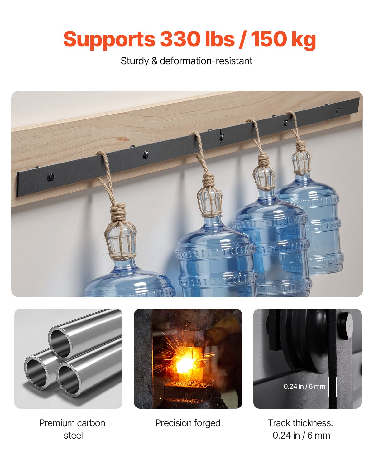 VEVOR 1500 mm Sliding Barn Door Hardware Kit for Single Sliding Barn Door Black