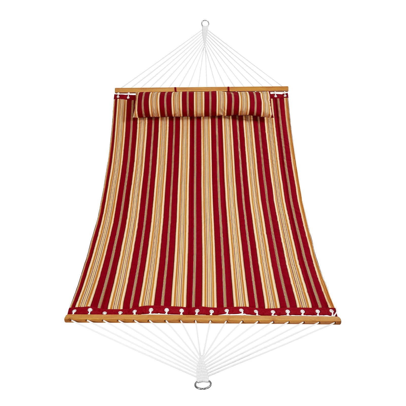 VEVOR Double Quilted Fabric Hammock, 12 FT Double Hammock with Hardwood Spreader Bars, 2 Person Quilted Hammock with Detachable Pillow and Chains for Camping Outdoor Patio Yard Beach, 480 lbs Capacity