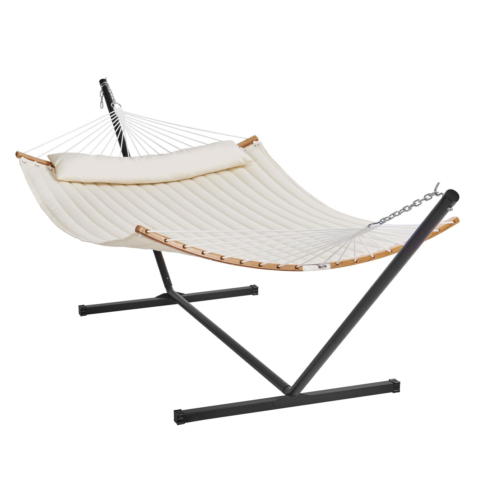 VEVOR Two Person Hammock with Stand Included, Double Hammock with Curved Spreader Bar and Detachable Pillow and Portable Carrying Bag, Perfect for Outdoor Freestanding Hammock, 480lb Capacity
