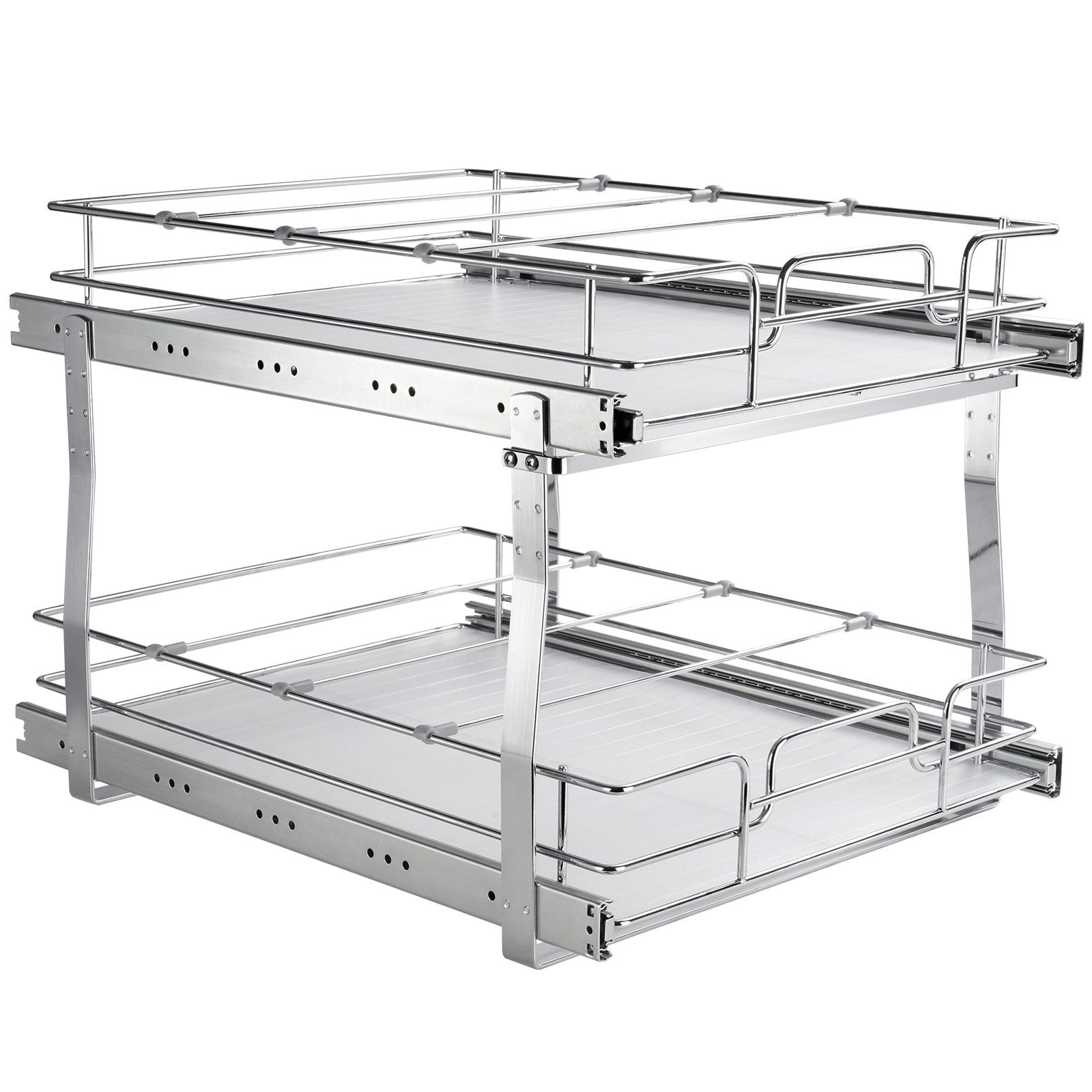 VEVOR 2 Tier 20"Wx21"Dx15"H Pull Out Cabinet Organizer, Heavy Duty Slide Out Pantry Shelves, Steel Roll Out Drawers, Sliding Drawer Storage for Home, 21.5"Wx22"Dx18"H Install Size for Cabinet