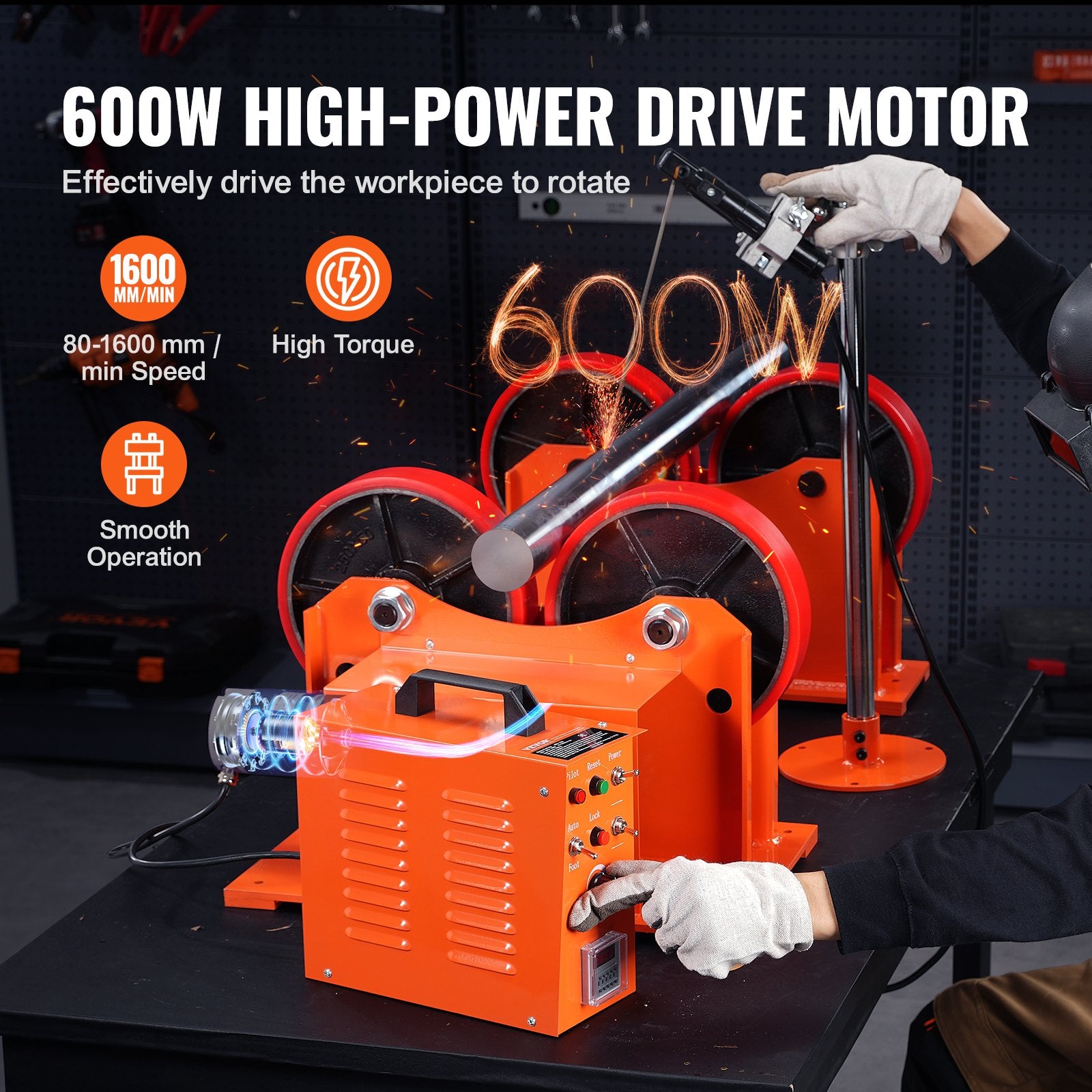 VEVOR Turning Rolls Linkage Roller, 1000KG/2205LBS Loading Welding Turning Roll, 25-1400mm Diameter, 80-1600 mm/min Rotary Welding Positioner & Welding Torch Stand for Welding Equipment Support