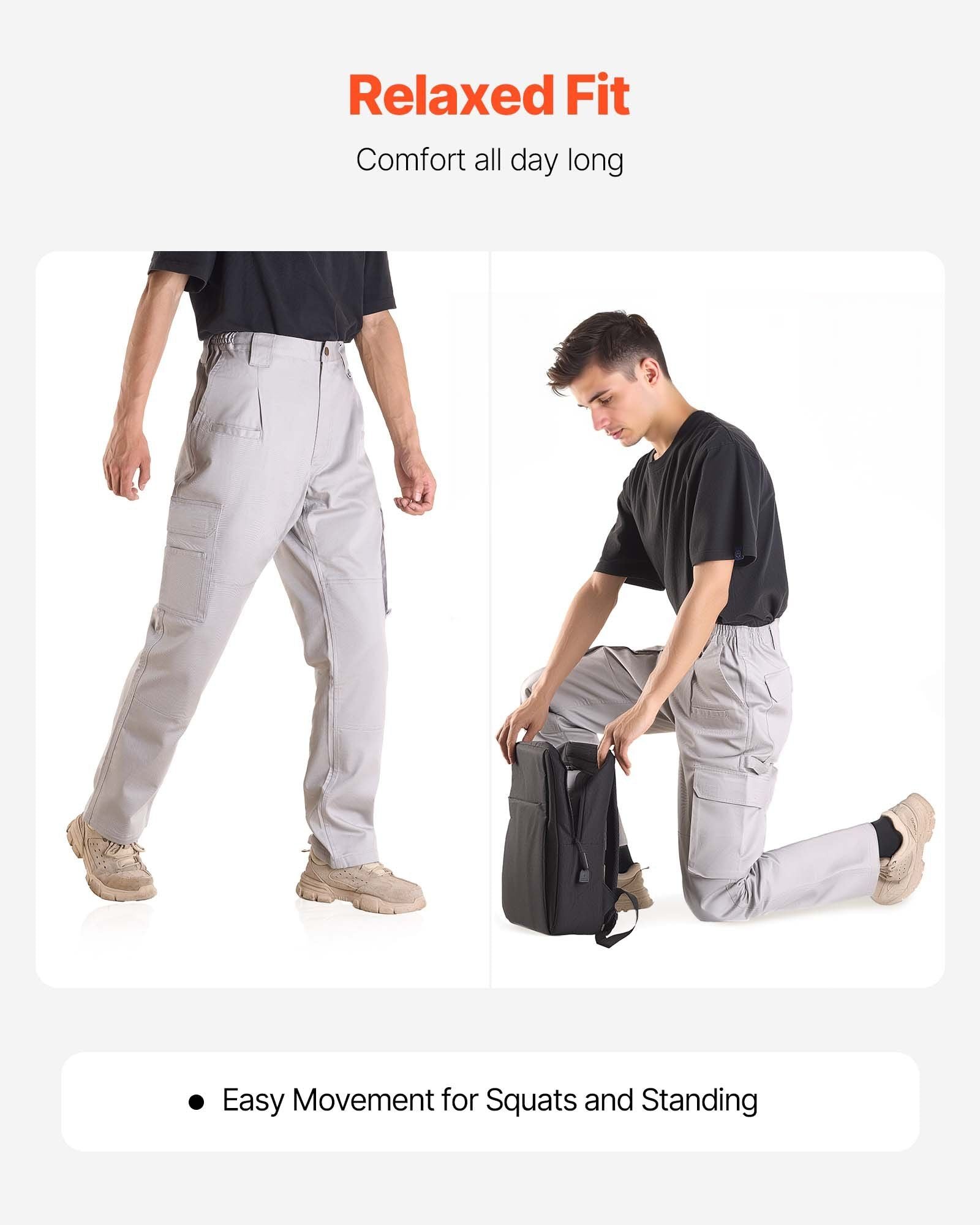 FR Pants for Men, 100% Cotton, Flame-Resistant Cargo Pants with Multi-Pockets and Elastic Waist, Reinforced Tear-proof Stitching, Ideal for Welding Work and Casual Wear, M Size, Gray