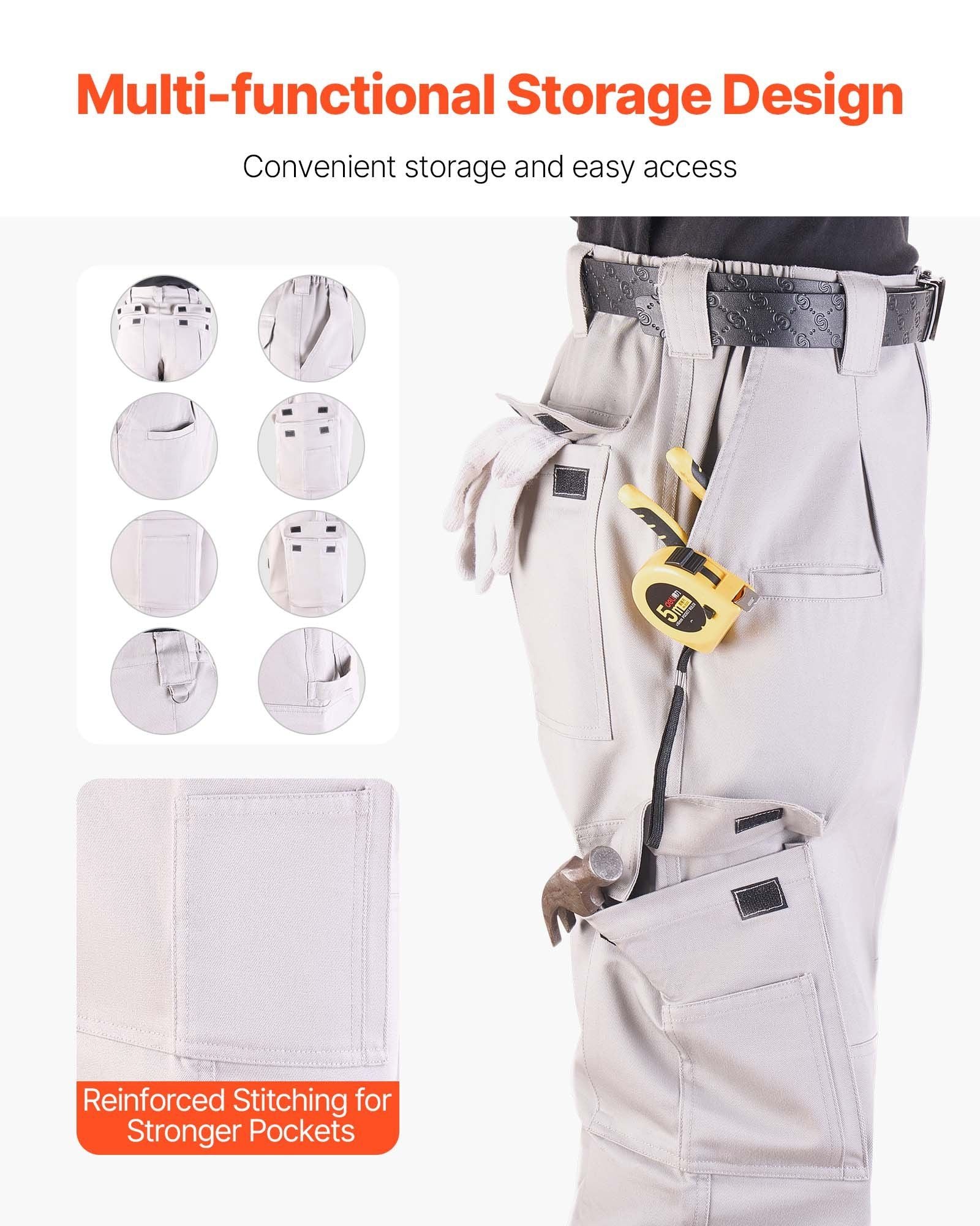 FR Pants for Men, 100% Cotton, Flame-Resistant Cargo Pants with Multi-Pockets and Elastic Waist, Reinforced Tear-proof Stitching, Ideal for Welding Work and Casual Wear, M Size, Gray