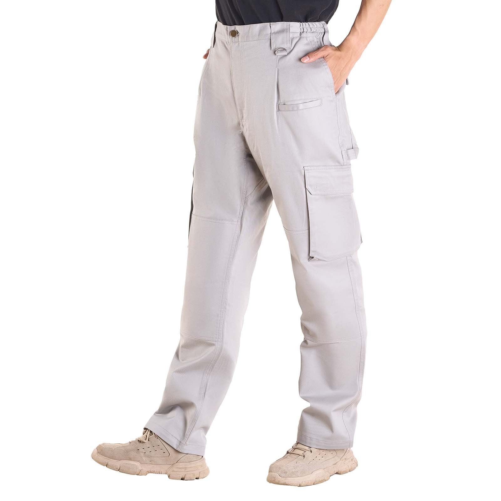 FR Pants for Men, 100% Cotton, Flame-Resistant Cargo Pants with Multi-Pockets and Elastic Waist, Reinforced Tear-proof Stitching, Ideal for Welding Work and Casual Wear, M Size, Gray