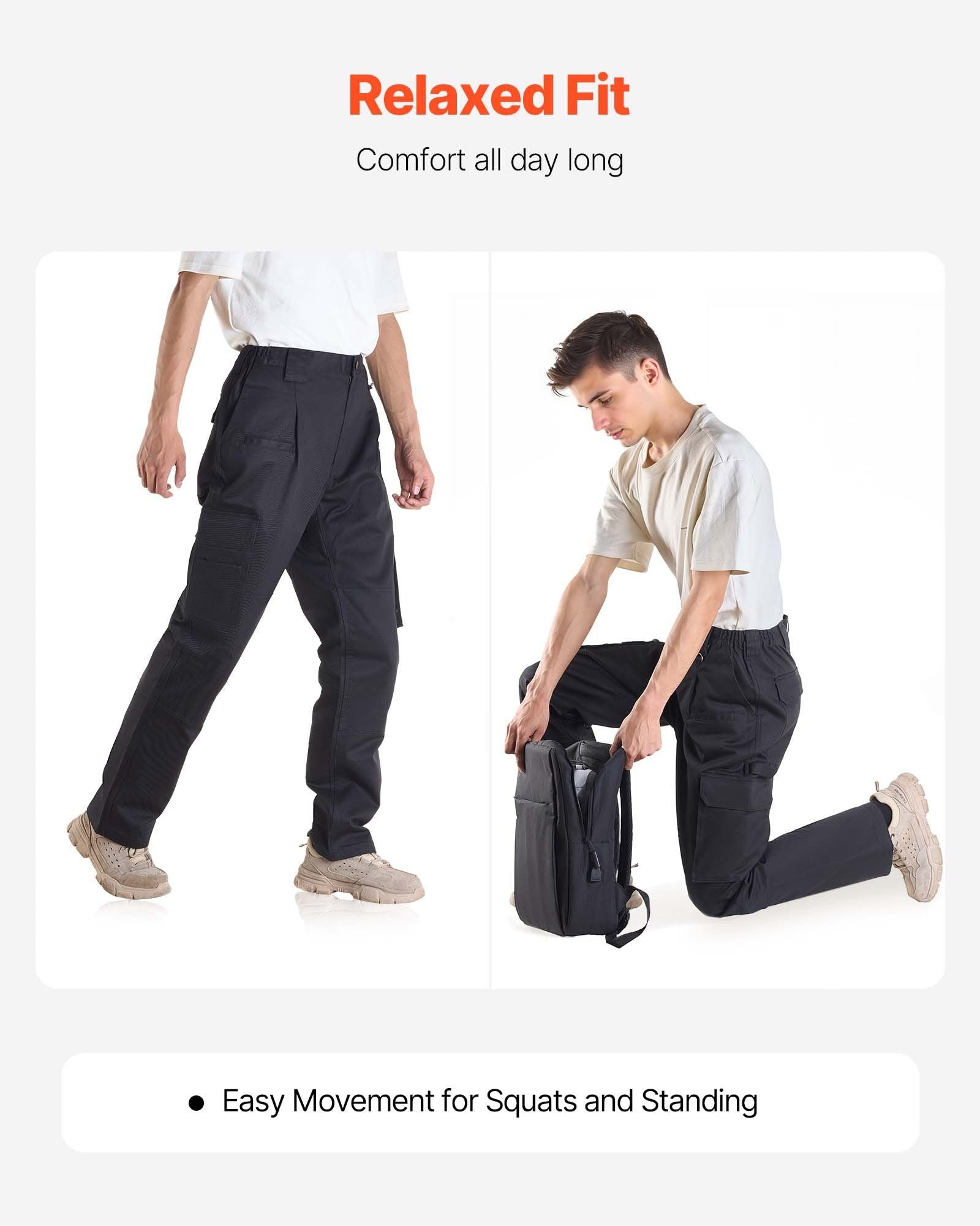 FR Pants for Men, 100% Cotton, Flame-Resistant Cargo Pants with Multi-Pockets and Elastic Waist, Reinforced Tear-proof Stitching, Ideal for Welding Work and Casual Wear, M Size, Black