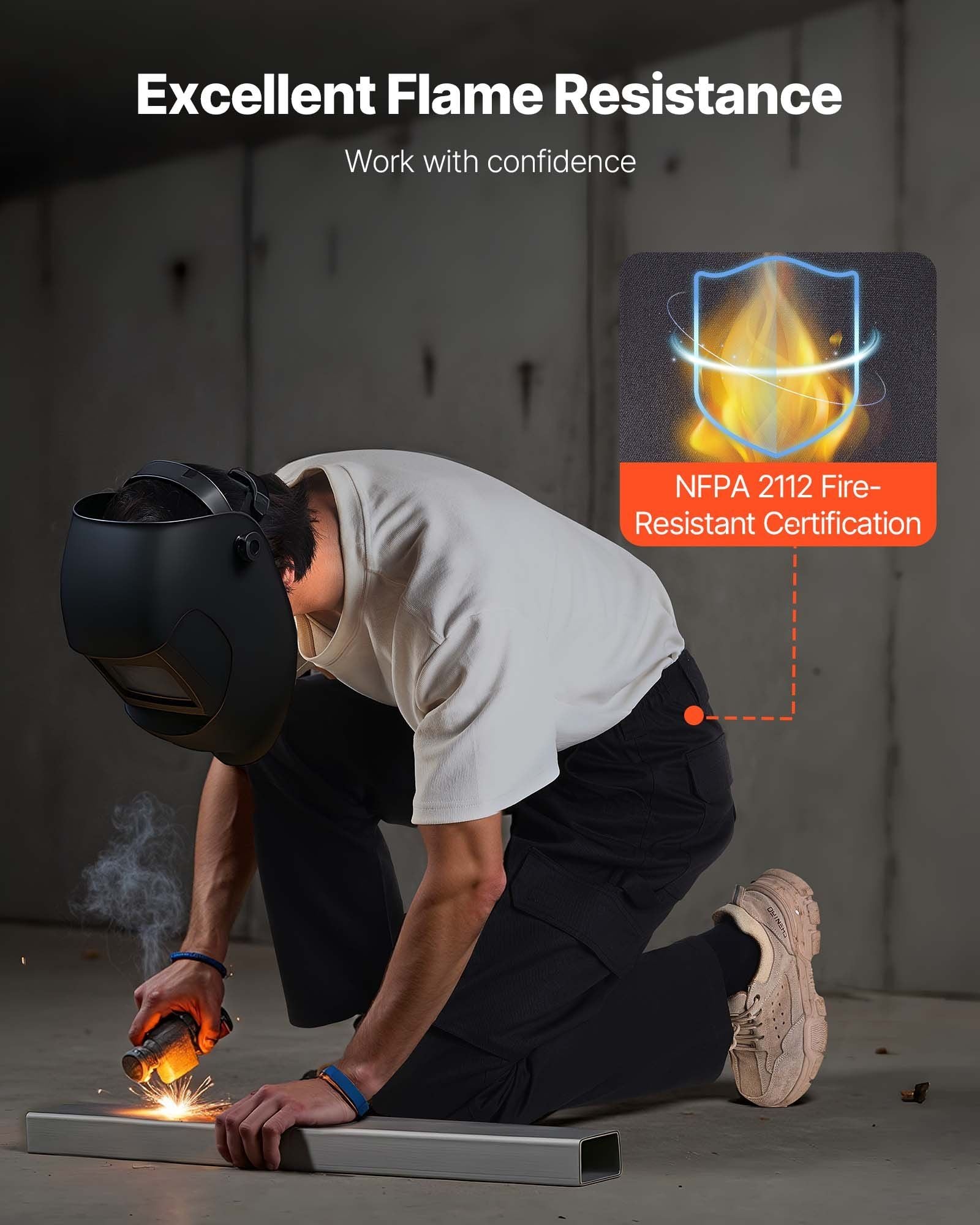 FR Pants for Men, 100% Cotton, Flame-Resistant Cargo Pants with Multi-Pockets and Elastic Waist, Reinforced Tear-proof Stitching, Ideal for Welding Work and Casual Wear, M Size, Black